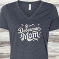 Doberman Groovy Mom V-Neck Tee - Heather Navy