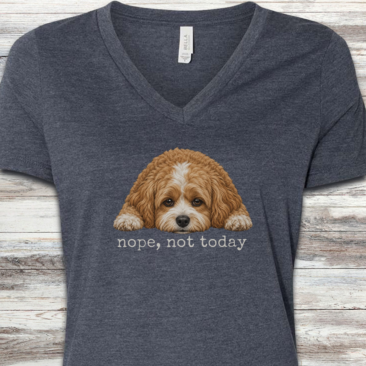 Cavapoo Nope V-Neck Tee - Heather Navy