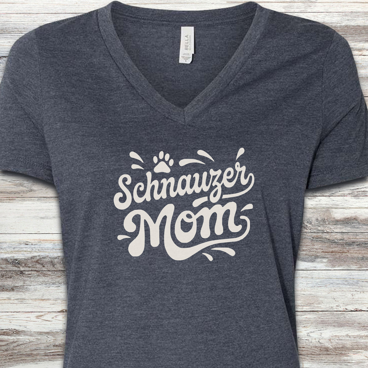 Schnauzer Groovy Mom V-Neck Tee - Heather Navy