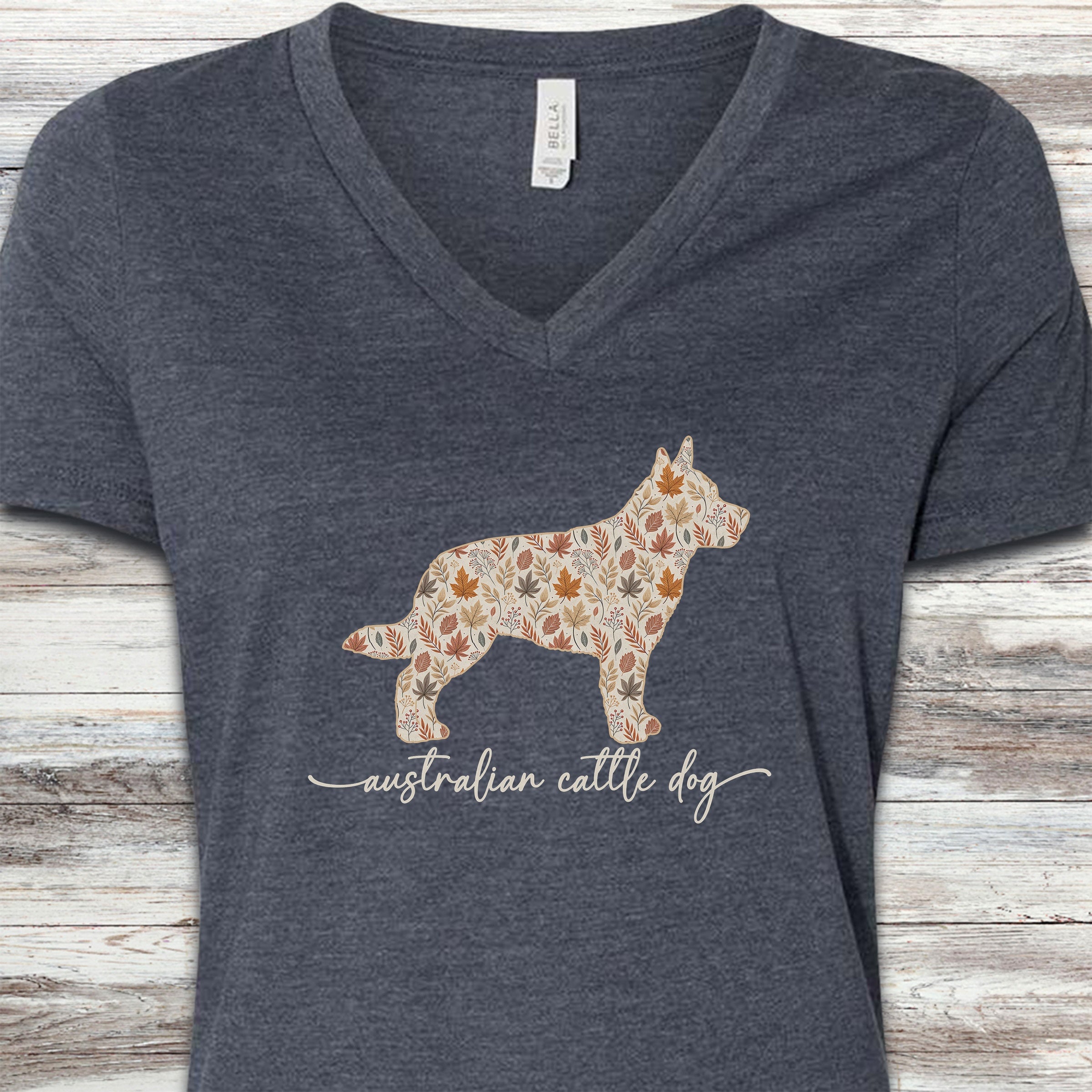 Australian Cattle Dog Fall V-Neck Tee - Heather Navy