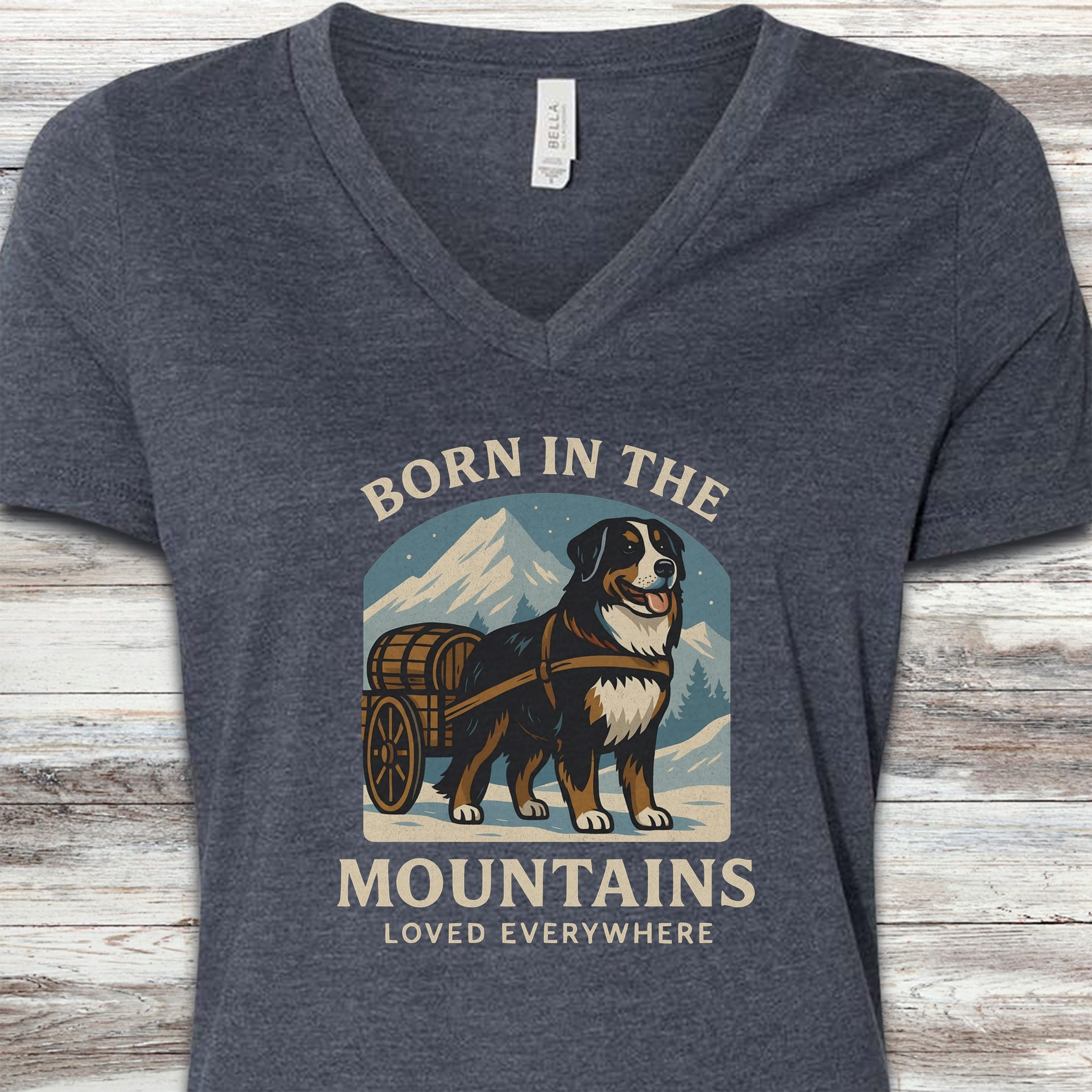 Bernese Mountain Dog Born V-Neck Tee - Heather Navy