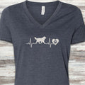 Bernese Mountain Dog Heartbeat V-Neck Tee - Heather Navy