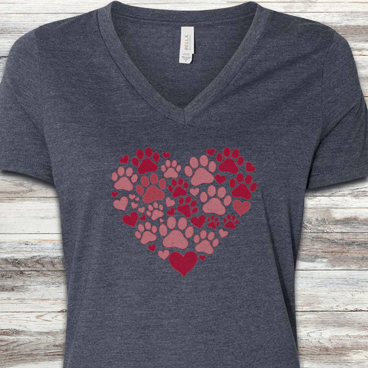 Heart & Paw V-Neck Tee - Heather Navy