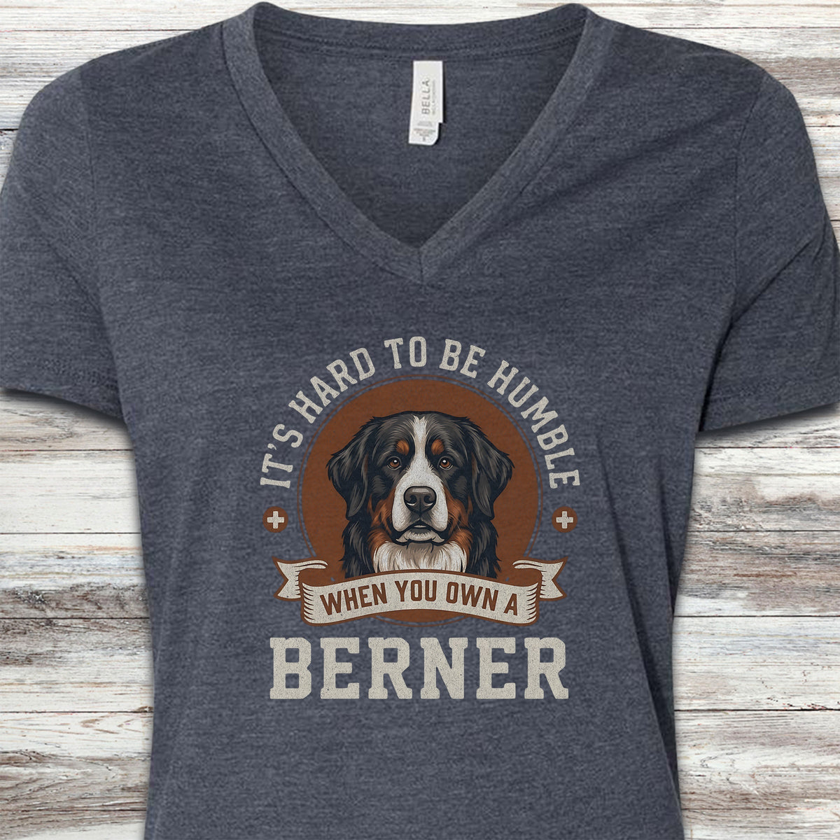 Bernese Mountain Dog Humble V-Neck Tee - Heather Navy