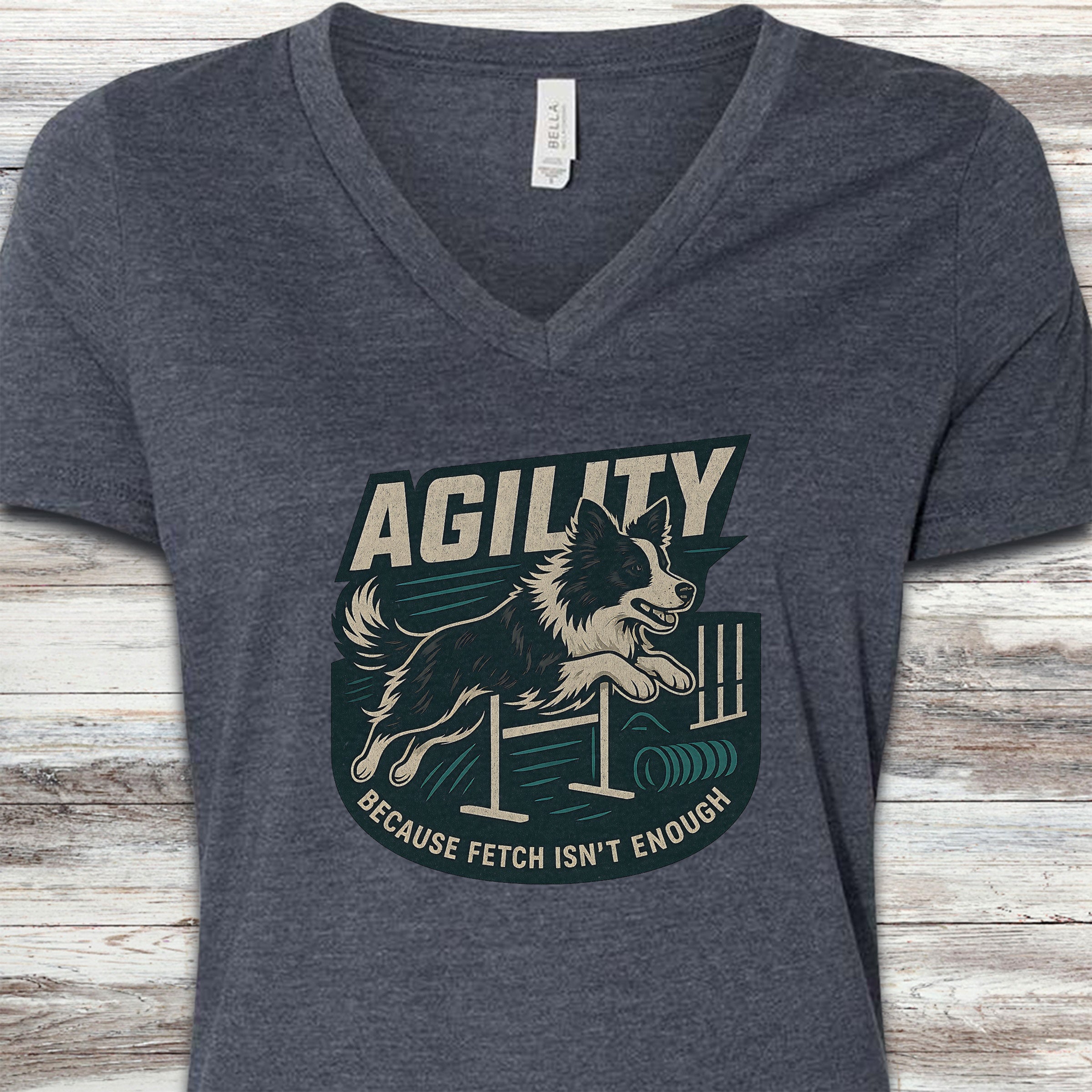 Border Collie Agility V-Neck Tee - Heather Navy