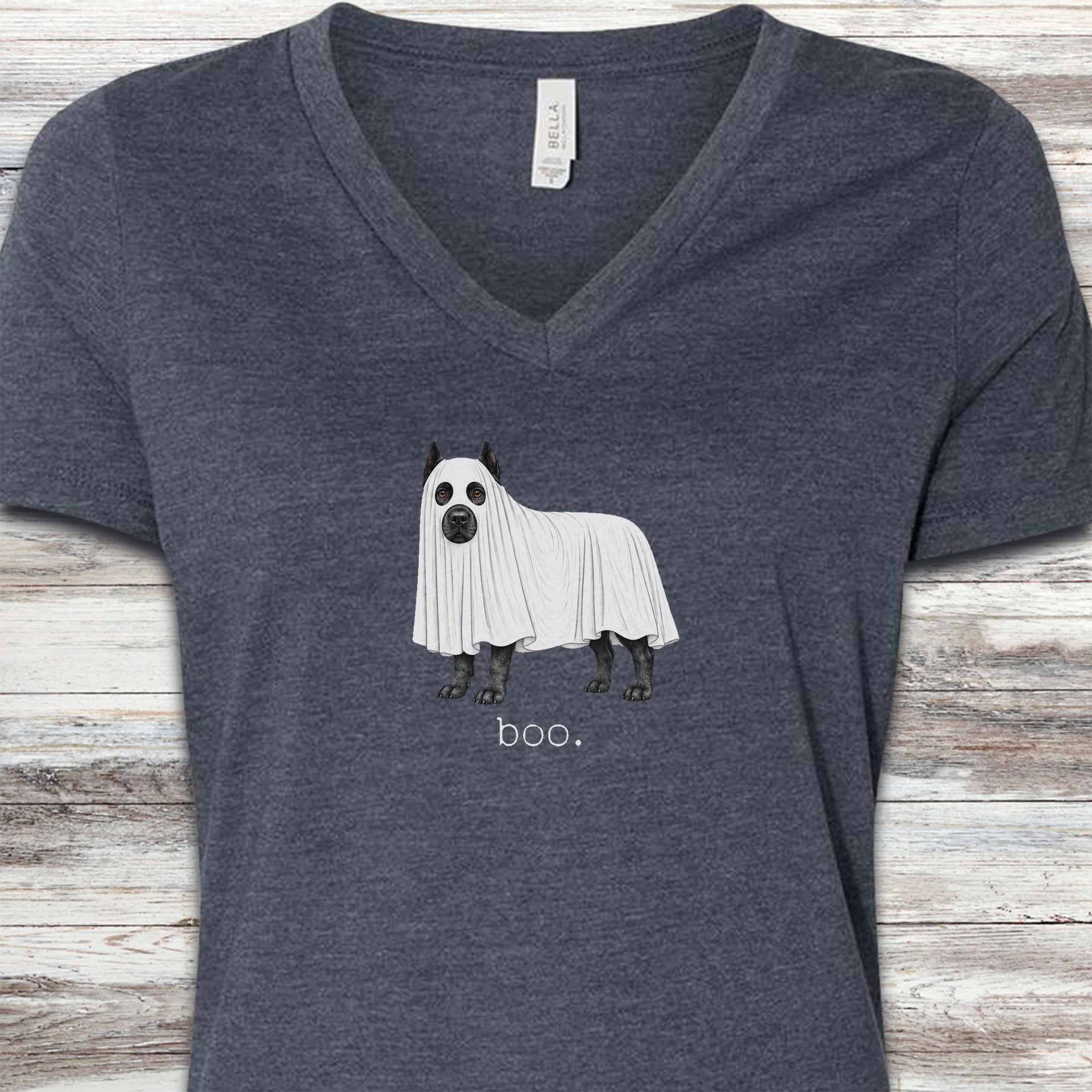 Cane Corso Boo V-Neck Tee - Heather Navy