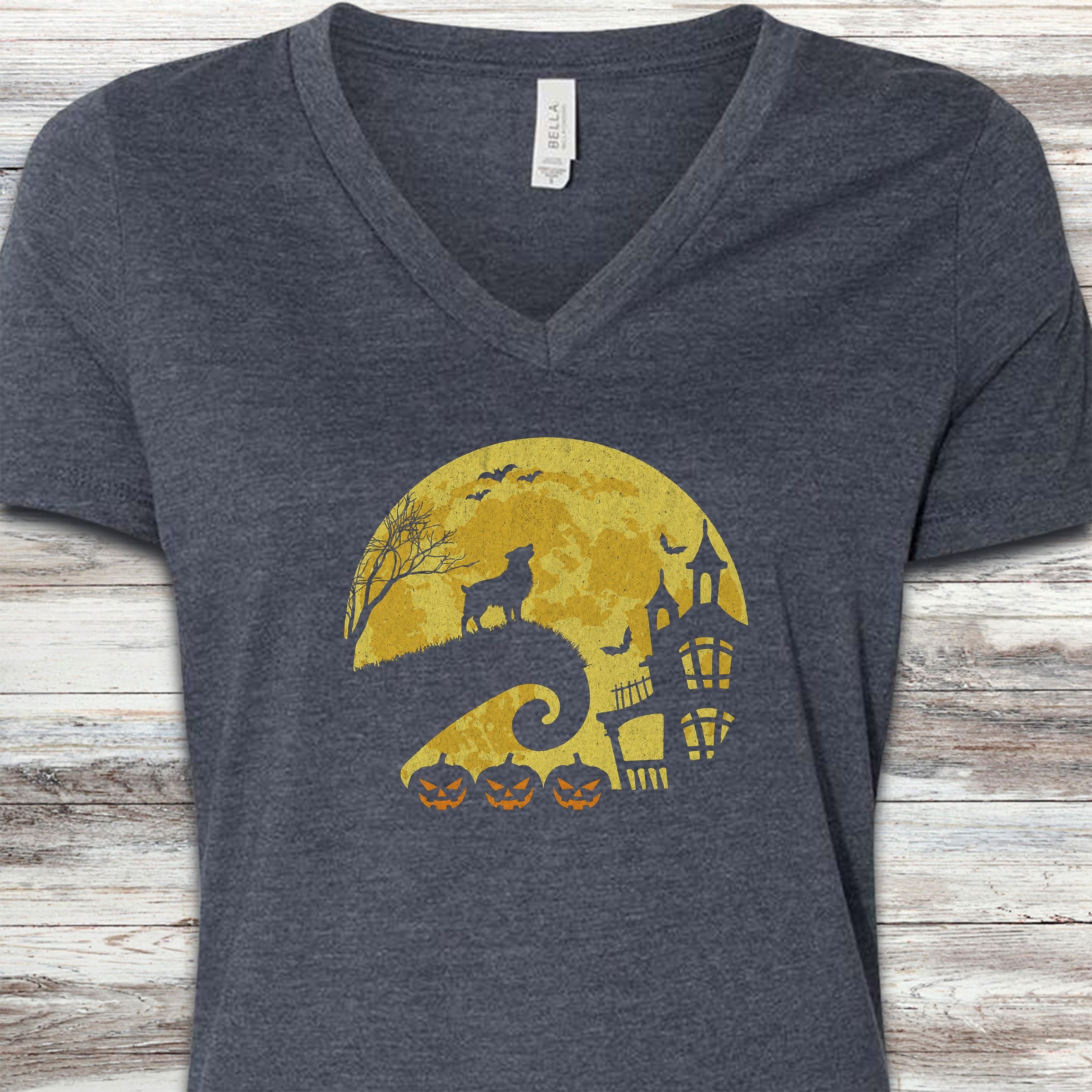 American Shepherd Halloween Moon V-Neck Tee - Heather Navy