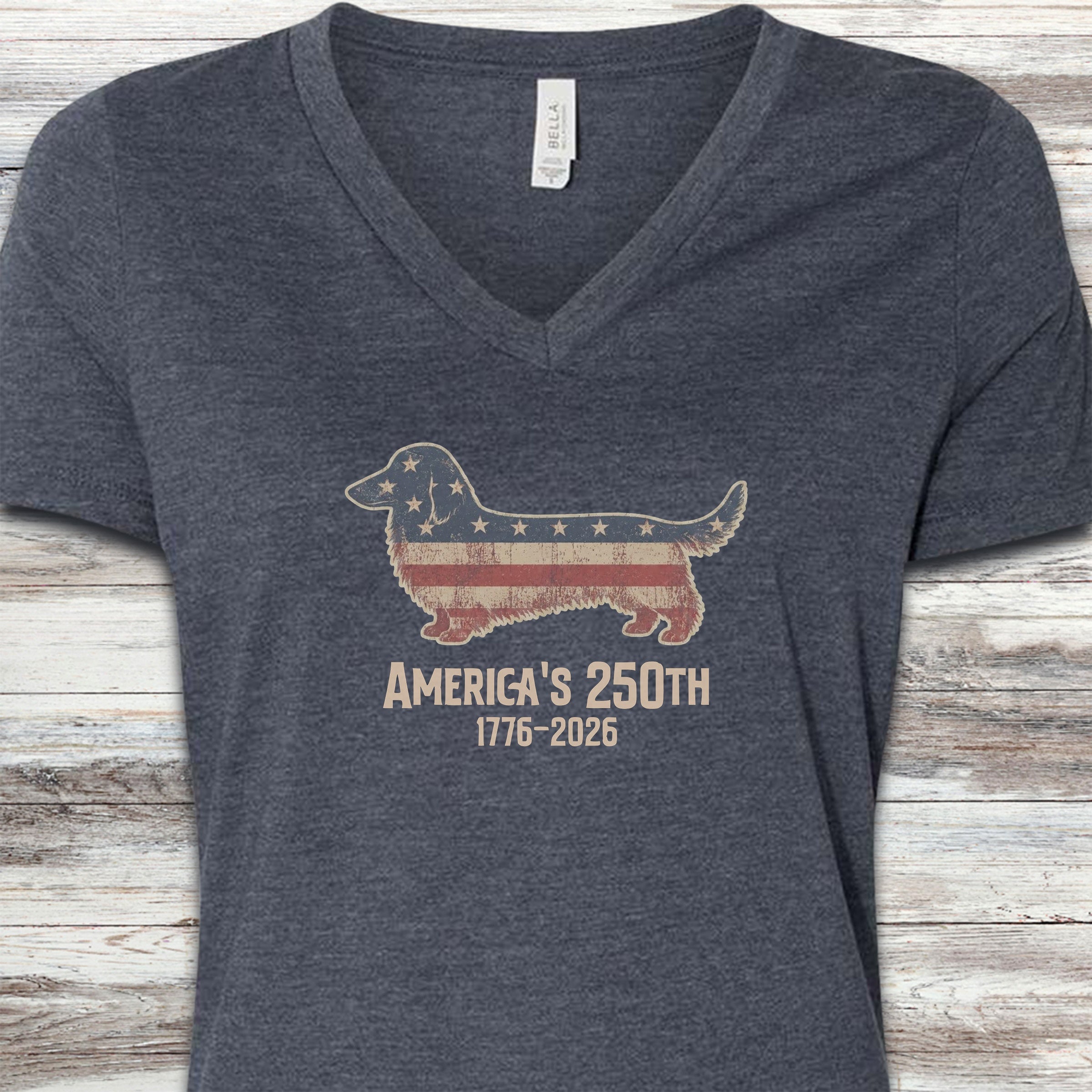 Dachshund 250 V-Neck Tee - Heather Navy