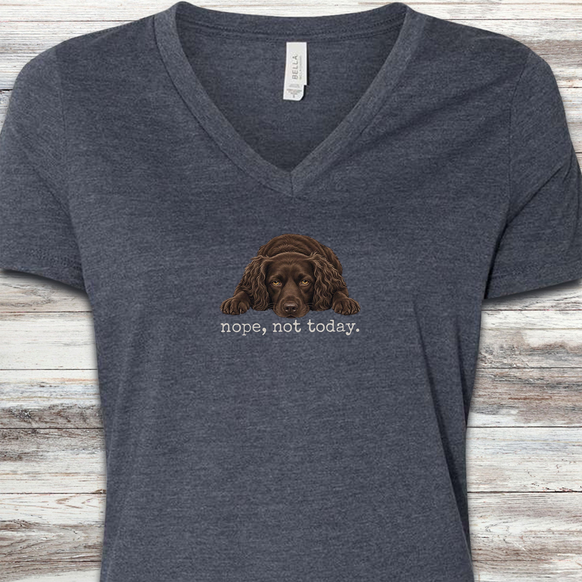 Boykin Spaniel Nope V-Neck Tee - Heather Navy