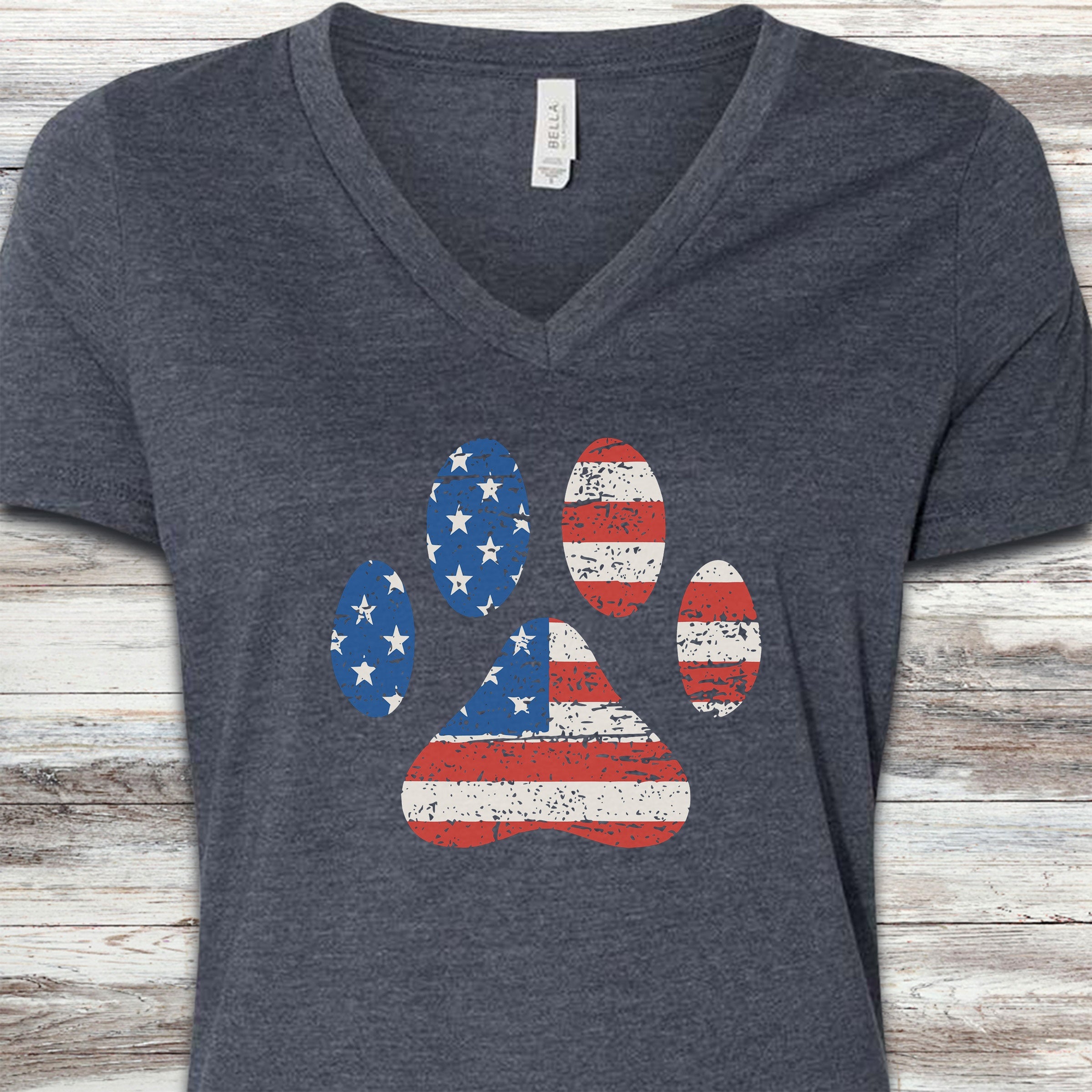Stars & Stripes Paw Print V-Neck Tee - Heather Navy