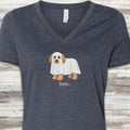 Cavapoo Boo V-Neck Tee - Heather Navy