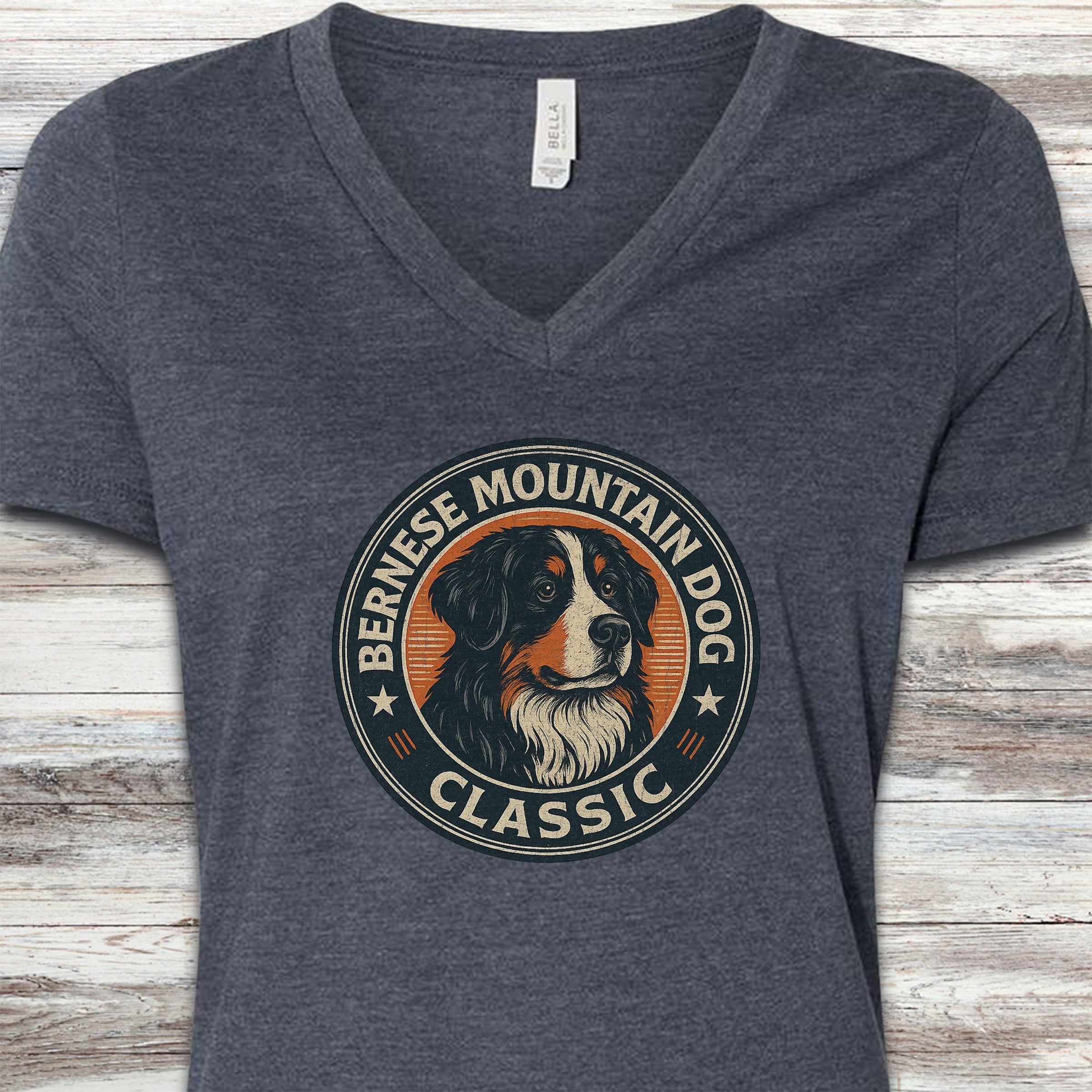 Bernese Mountain Dog Classic V-Neck Tee - Heather Navy