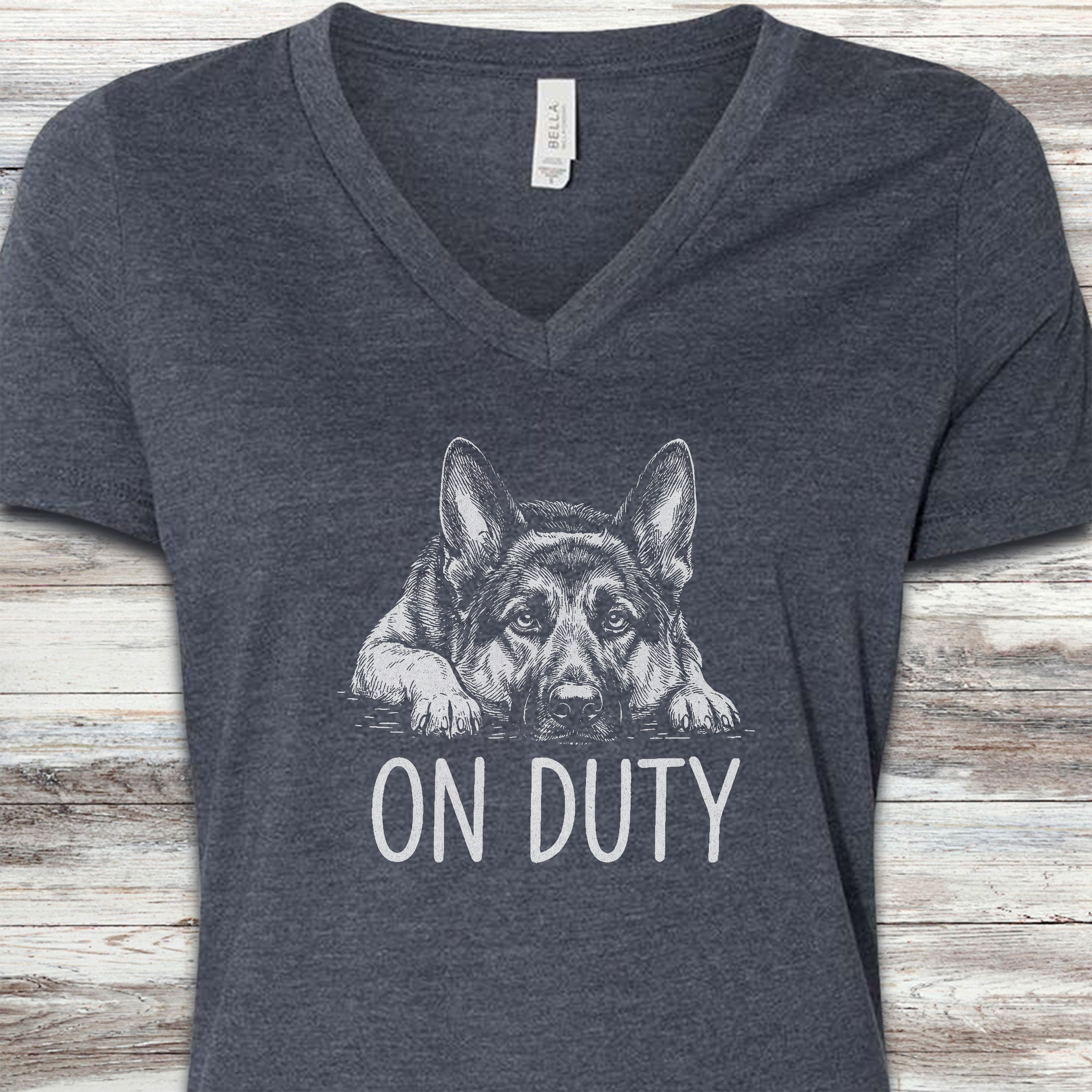 German Shepherd On Duty V-Neck Tee - Heather Navy