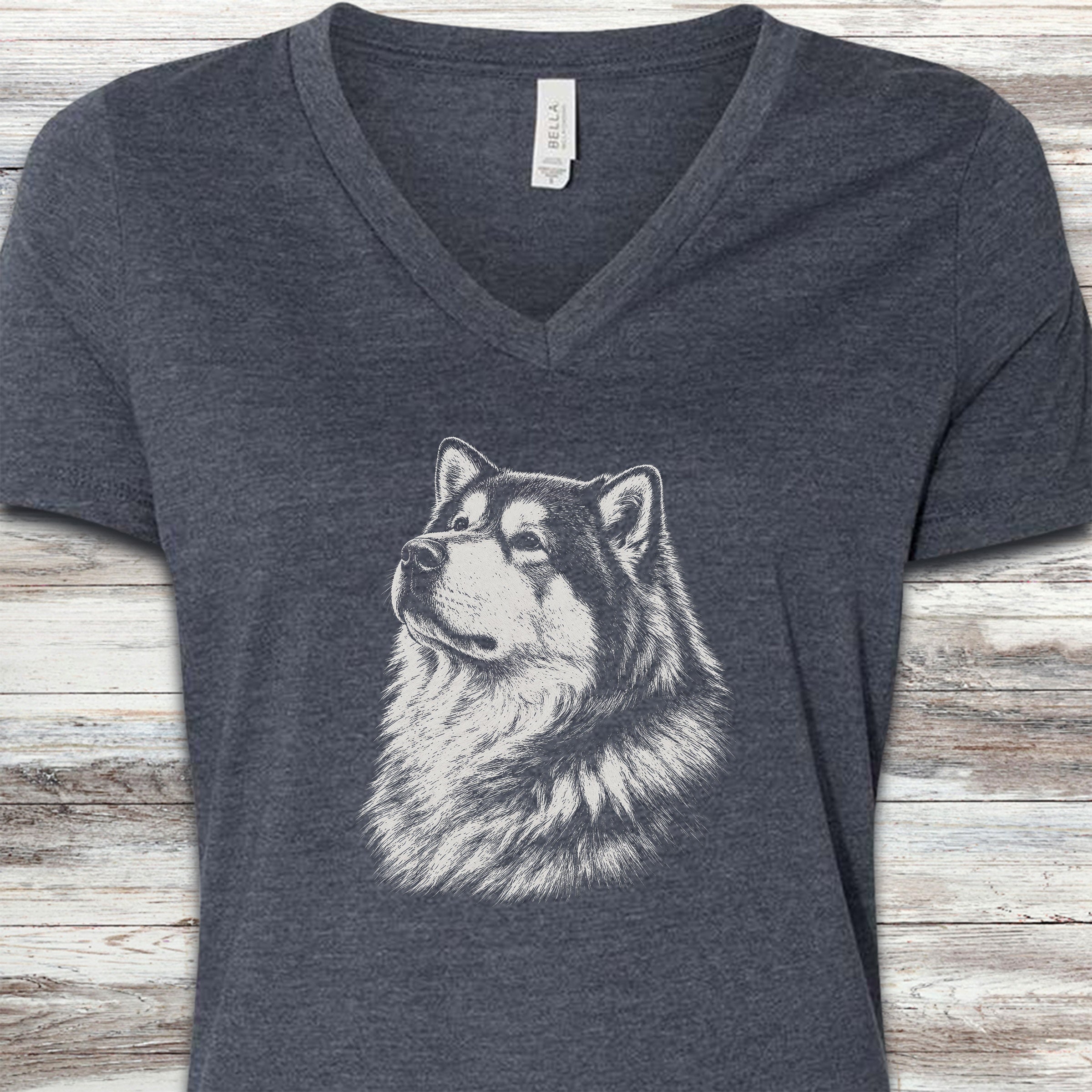 Alaskan Malamute Loyalty V-Neck Tee - Heather Navy