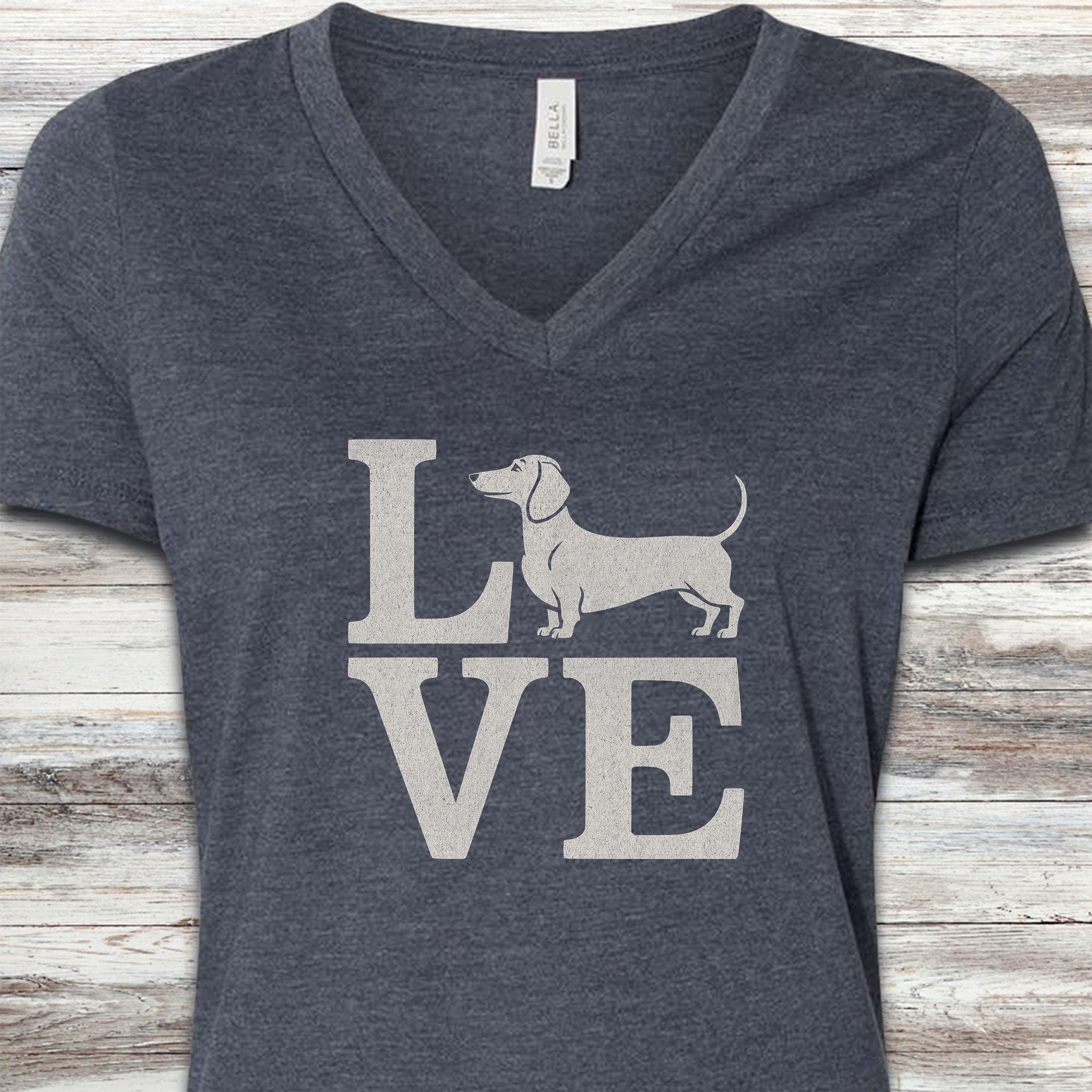 Dachshund Love V-Neck Tee - Heather Navy