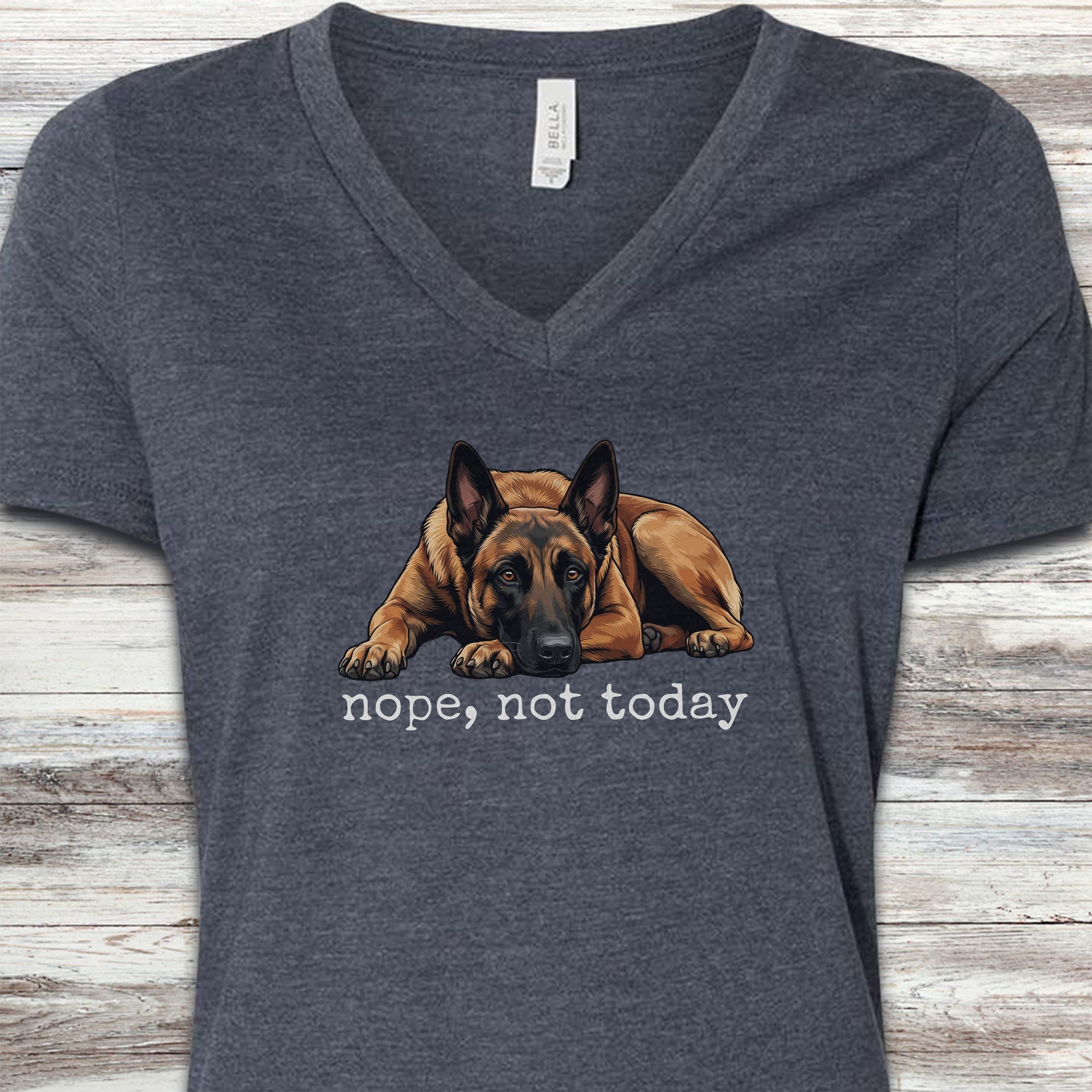 Belgian Malinois Nope V-Neck Tee - Heather Navy