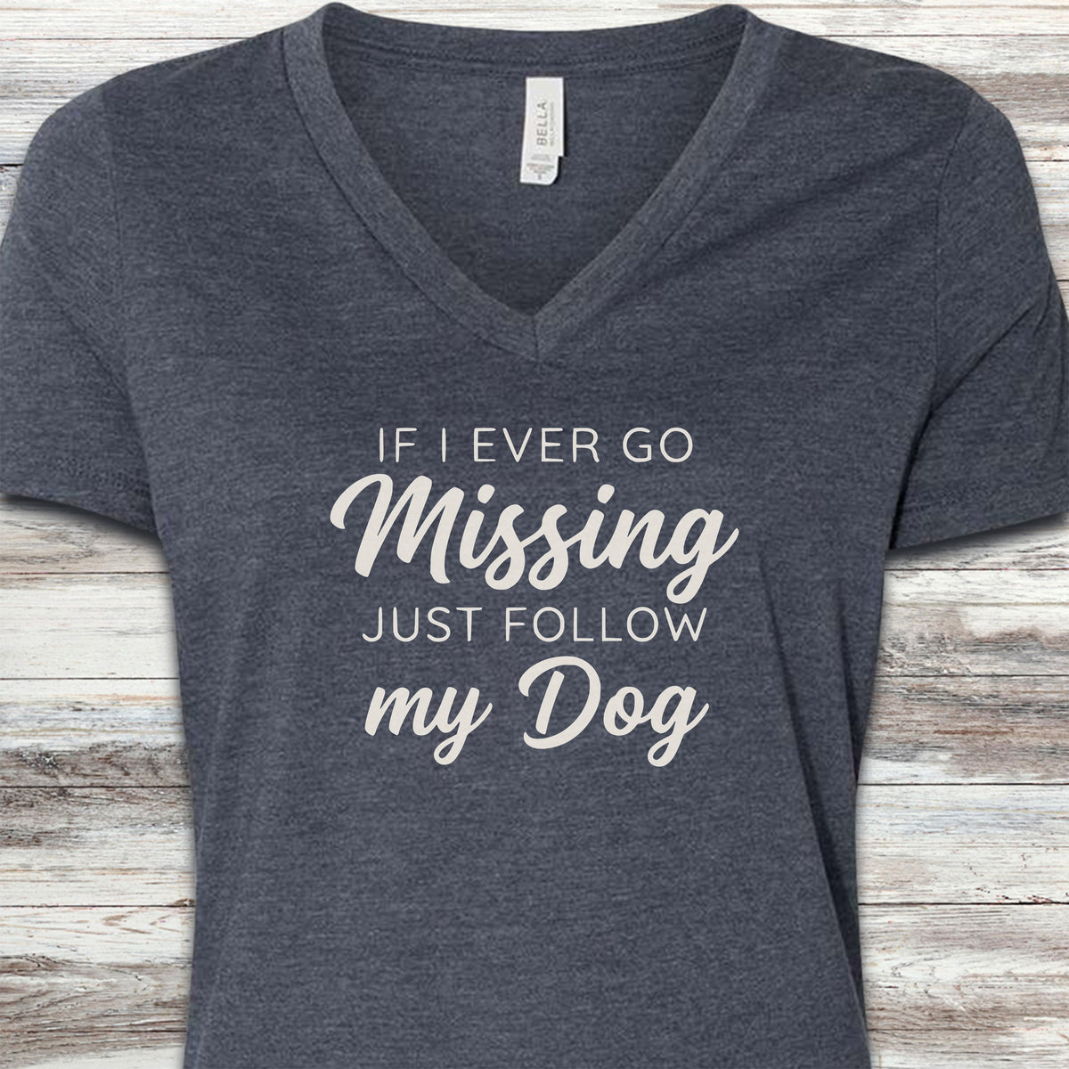 Just Follow My Dog V-Neck Tee - Heather Navy