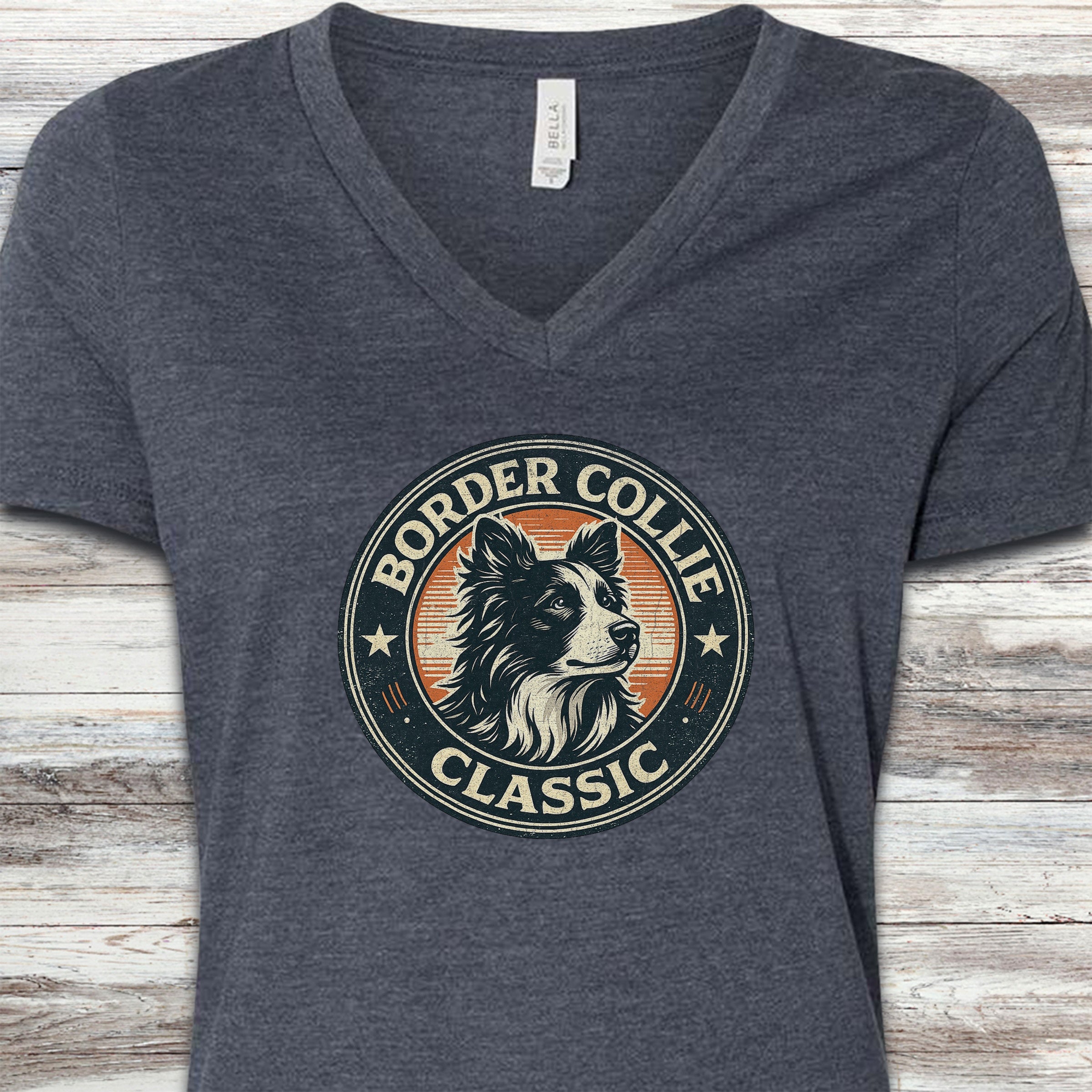 Border Collie Classic V-Neck Tee - Heather Navy