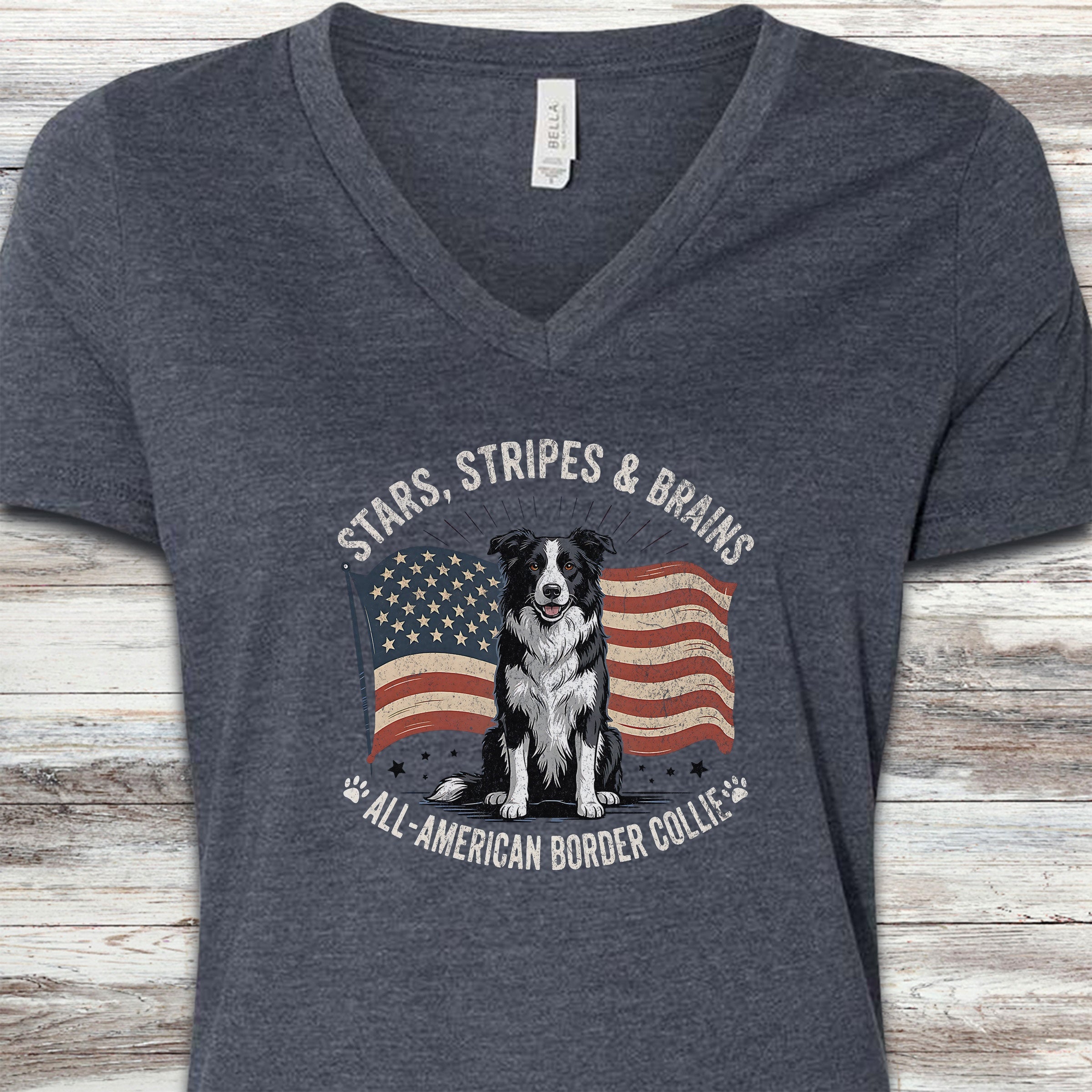 Border Collie All American V-Neck Tee - Heather Navy