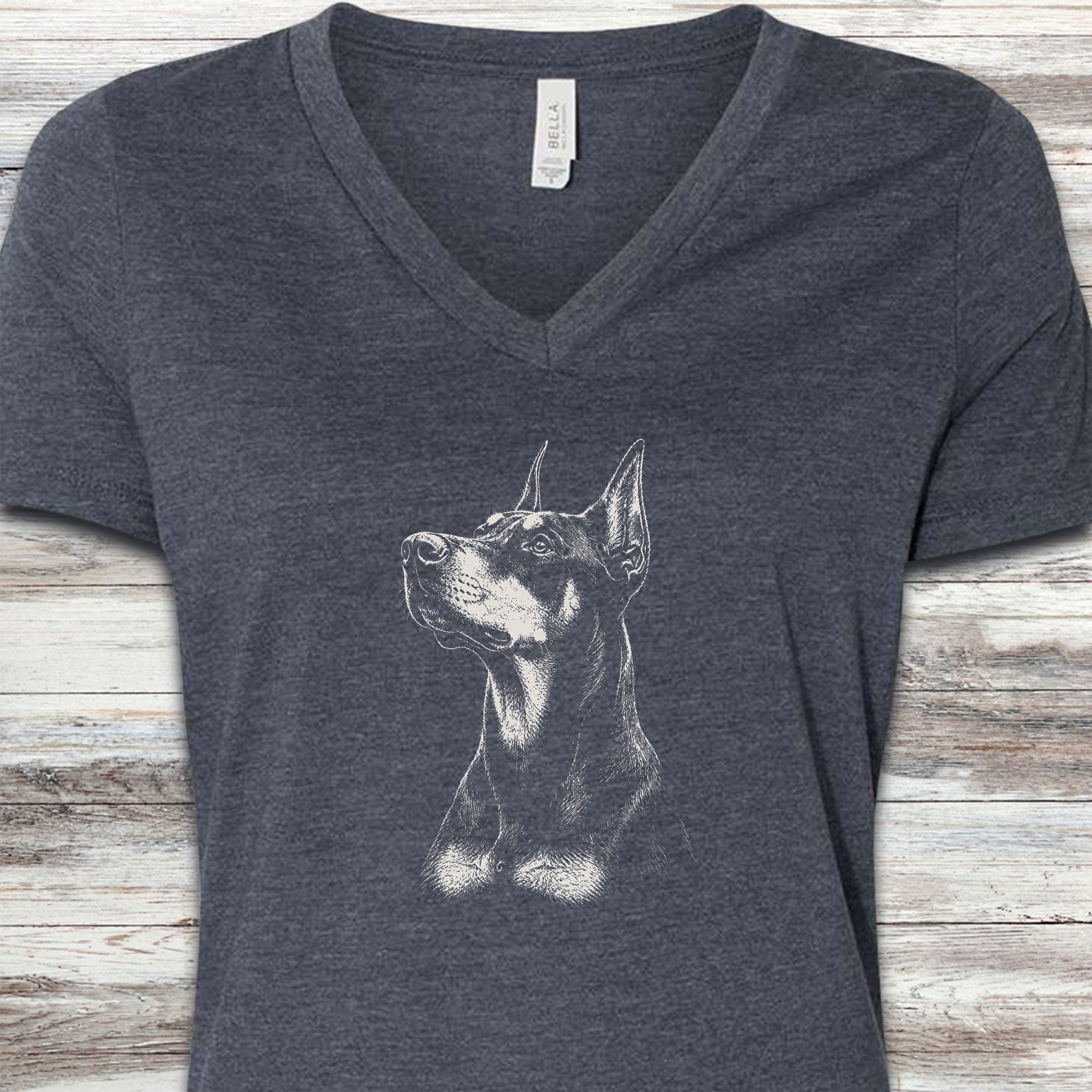 Doberman Loyalty V-Neck Tee - Heather Navy