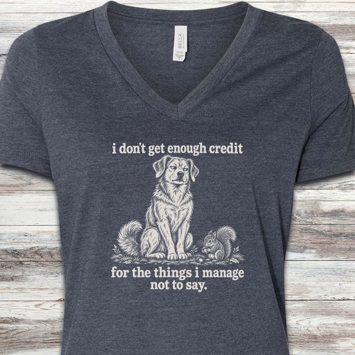 I Don't Get Credit V-Neck Tee - Heather Navy