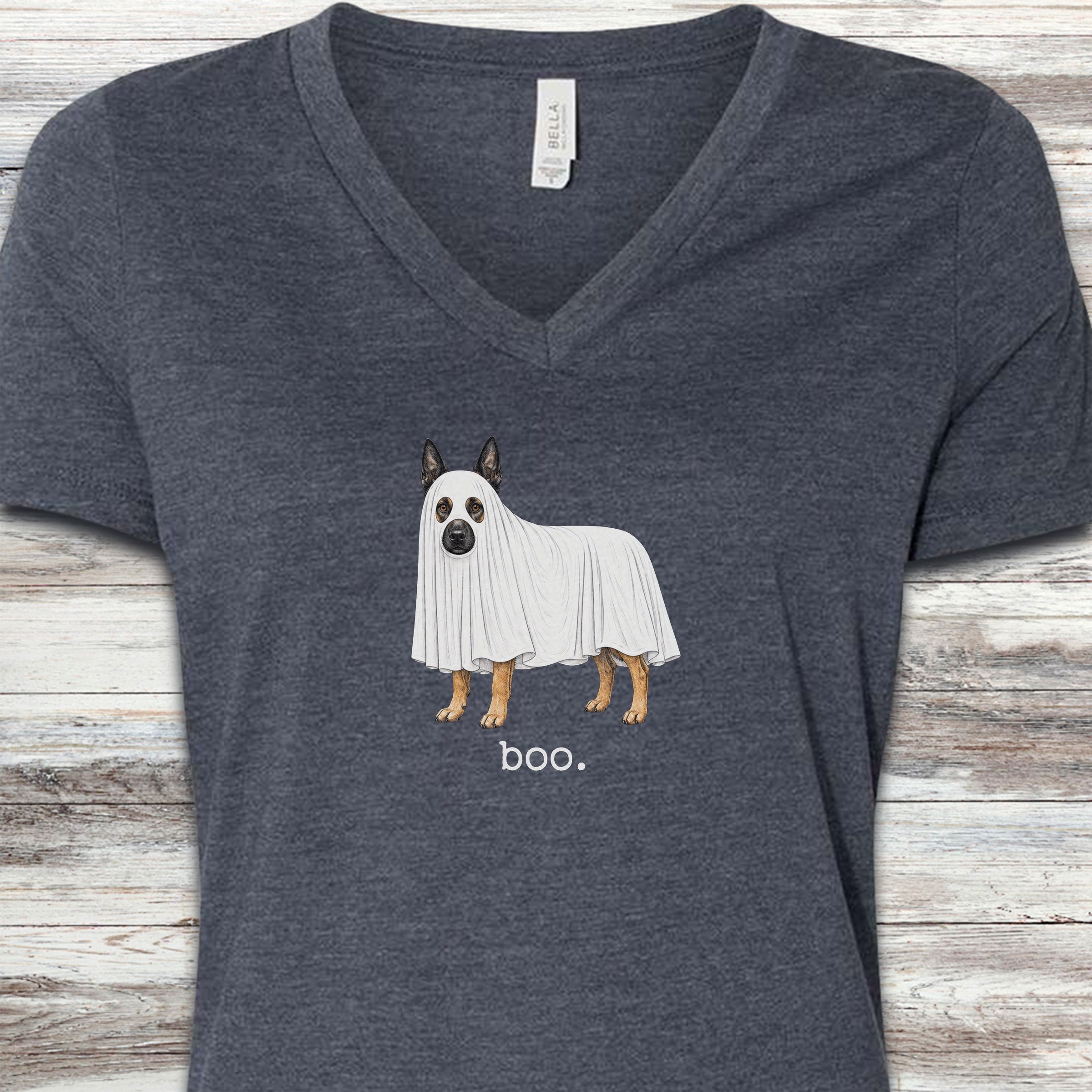 Belgian Malinois Boo V-Neck Tee - Heather Navy