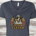 Australian Shepherd Stay Clever V-Neck Tee - Heather Navy
