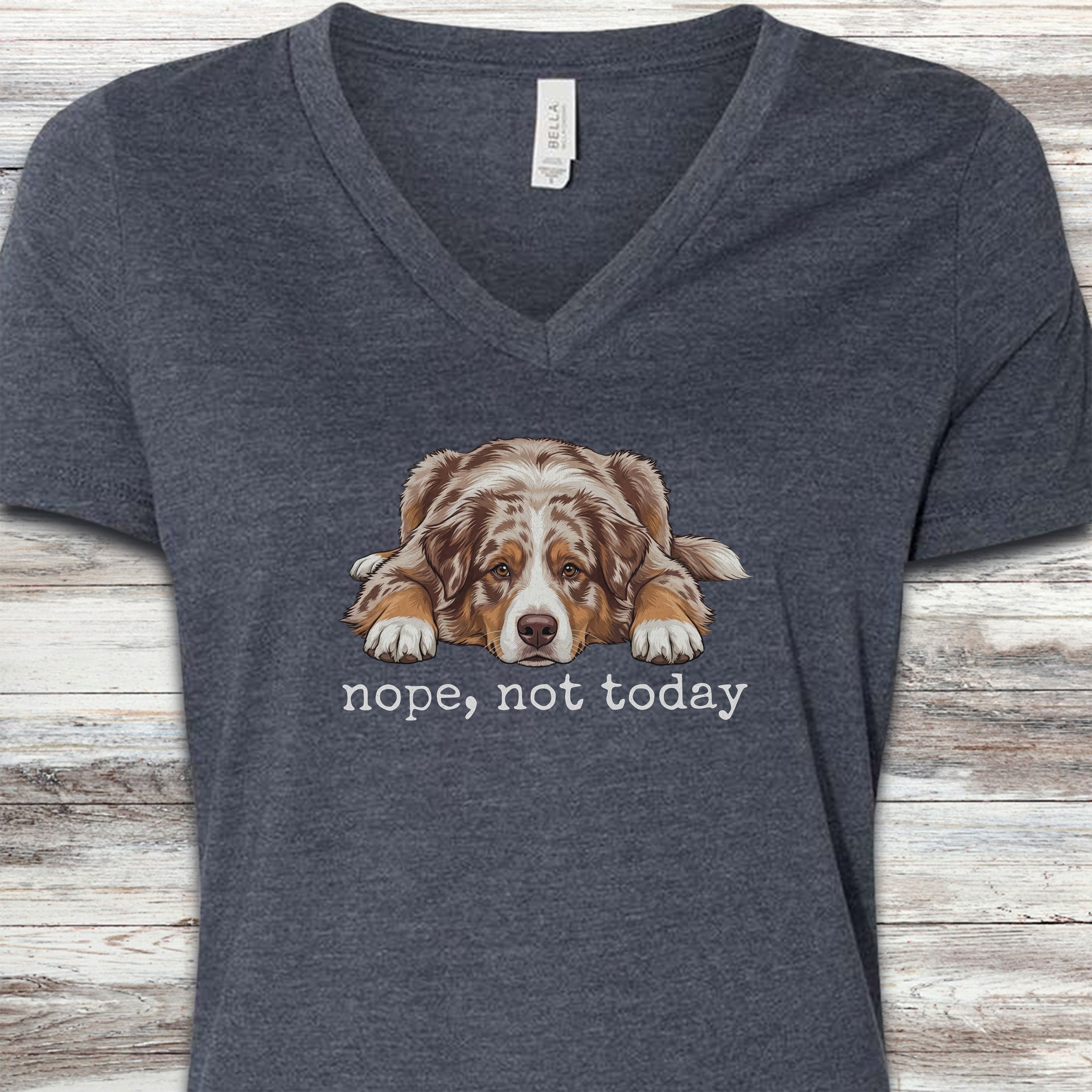 Australian Shepherd Red Nope V-Neck Tee - Heather Navy
