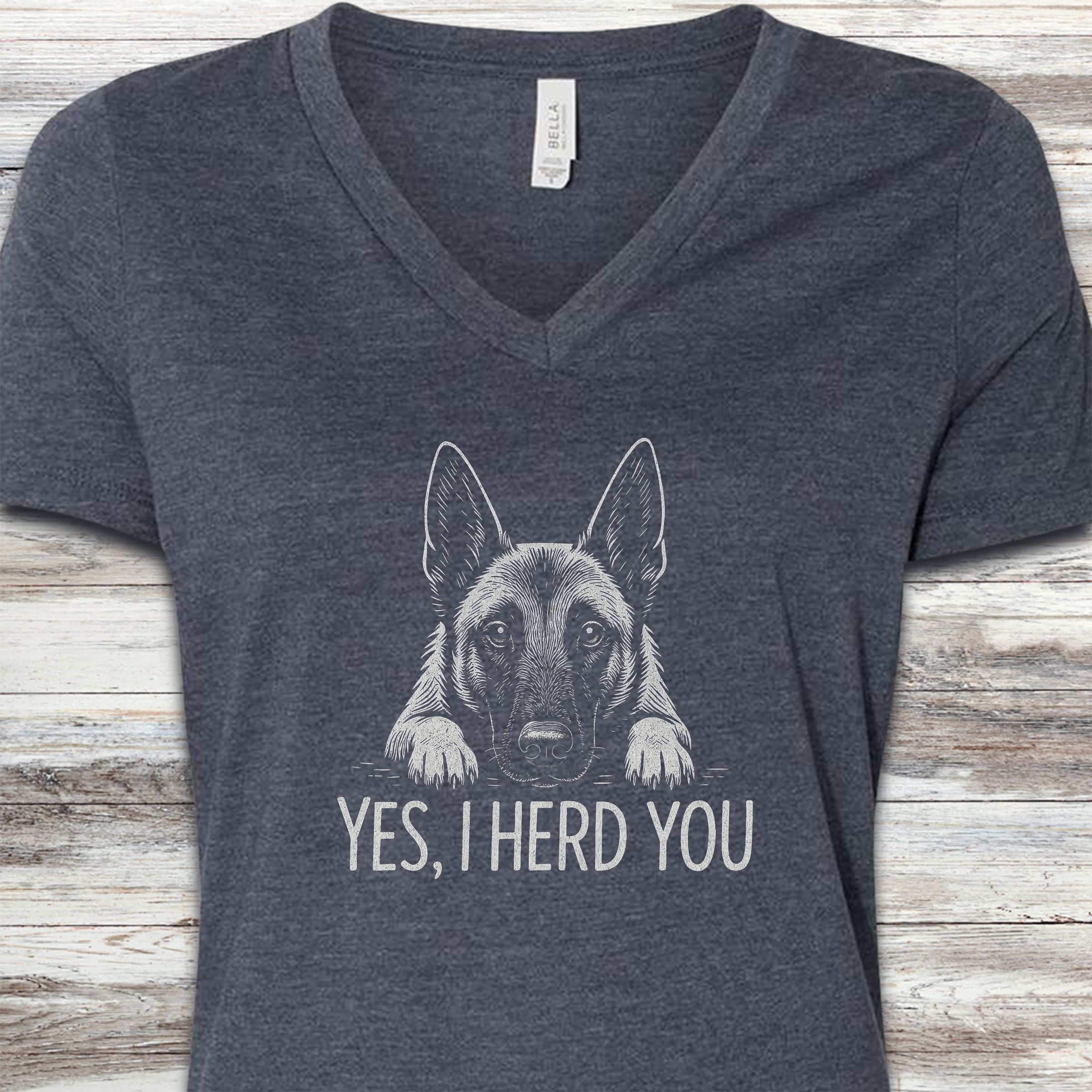 Belgian Malinois Herd You V-Neck Tee - Heather Navy