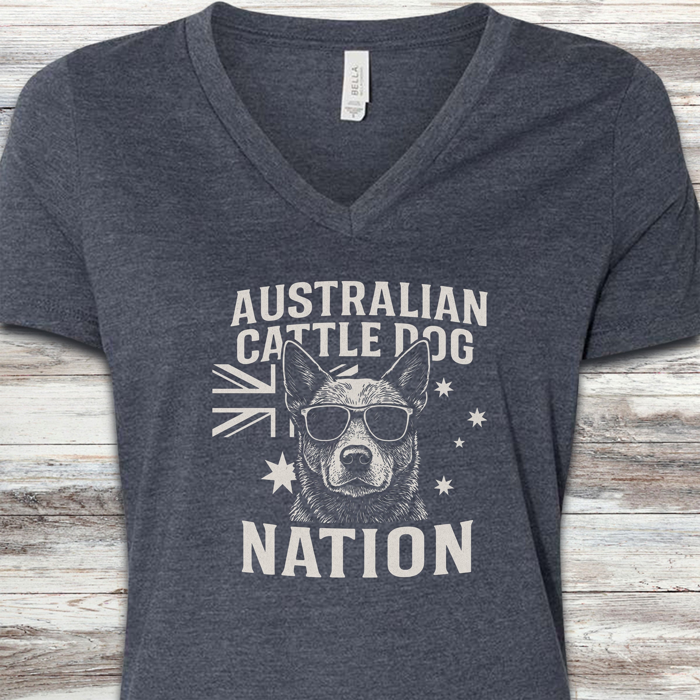 Australian Cattle Dog Australia V-Neck Tee - Heather Navy