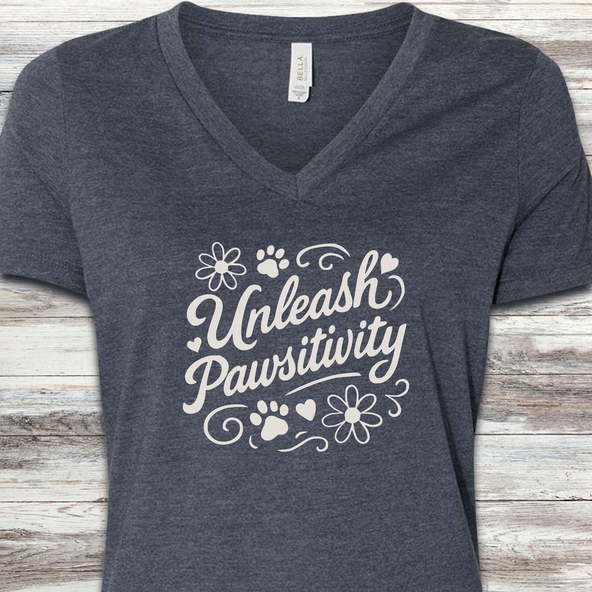 Unleash Pawsitivity V-Neck Tee - Heather Navy