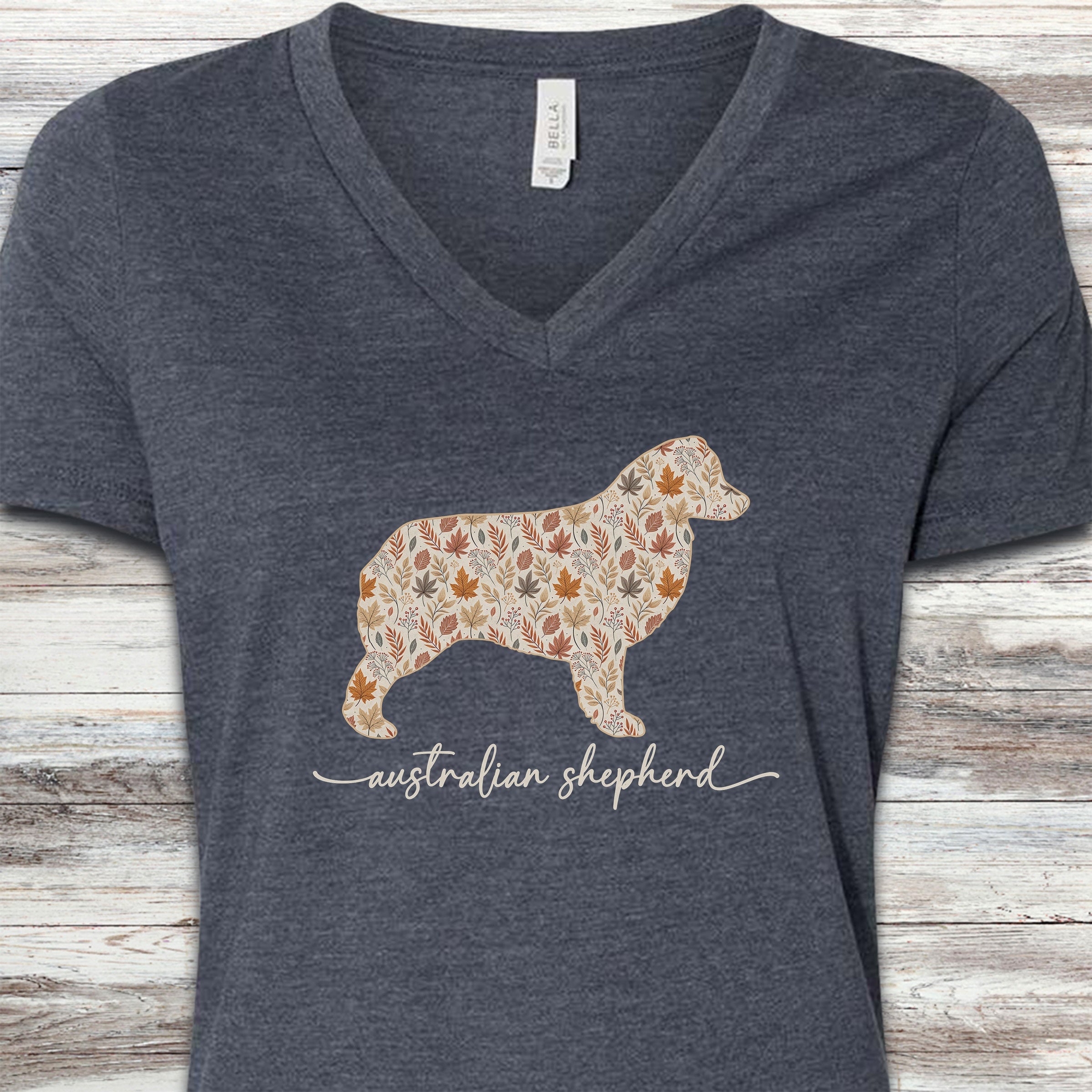 Australian Shepherd Fall V-Neck Tee - Heather Navy
