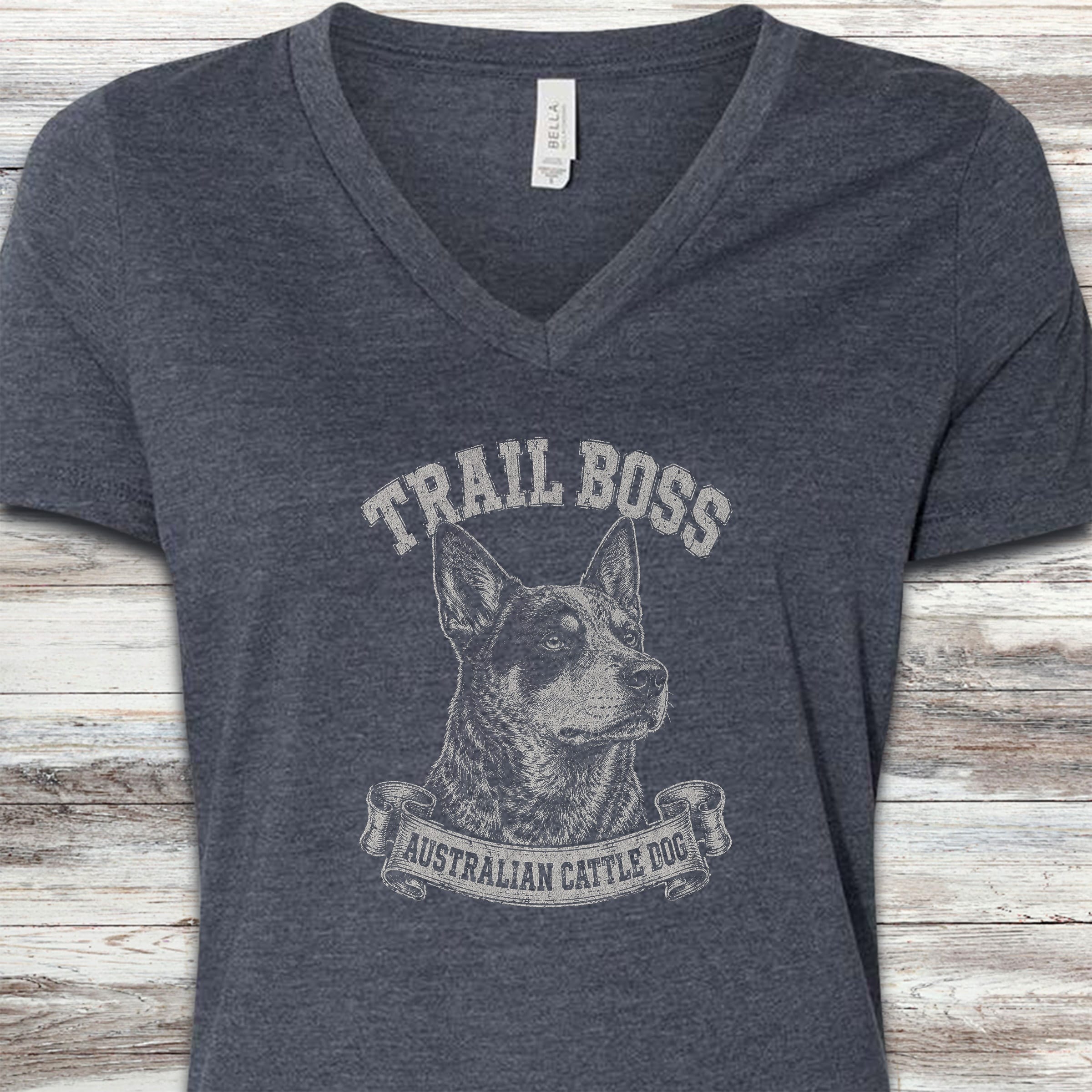 Australian Cattle Dog Trail Boss V-Neck Tee - Heather Navy