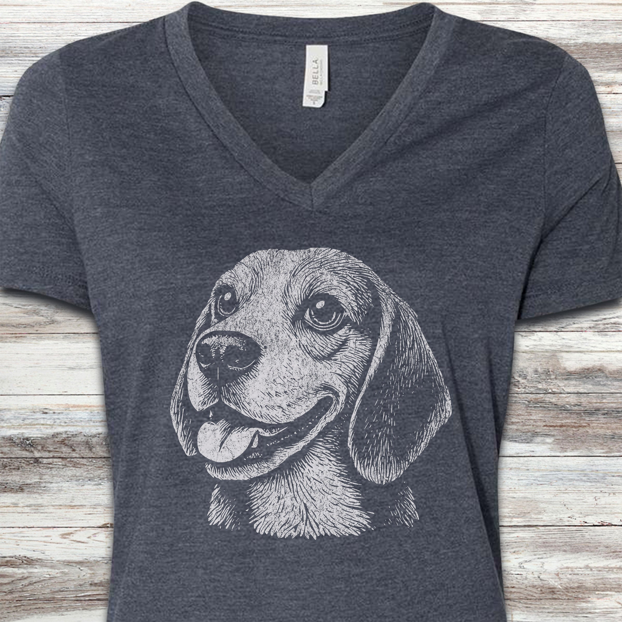 Beagle V-Neck Tee - Heather Navy