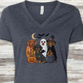 Dachshund Halloween V-Neck Tee - Heather Navy