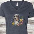 Aussiedoodle Spring Portrait V-Neck Tee - Heather Navy