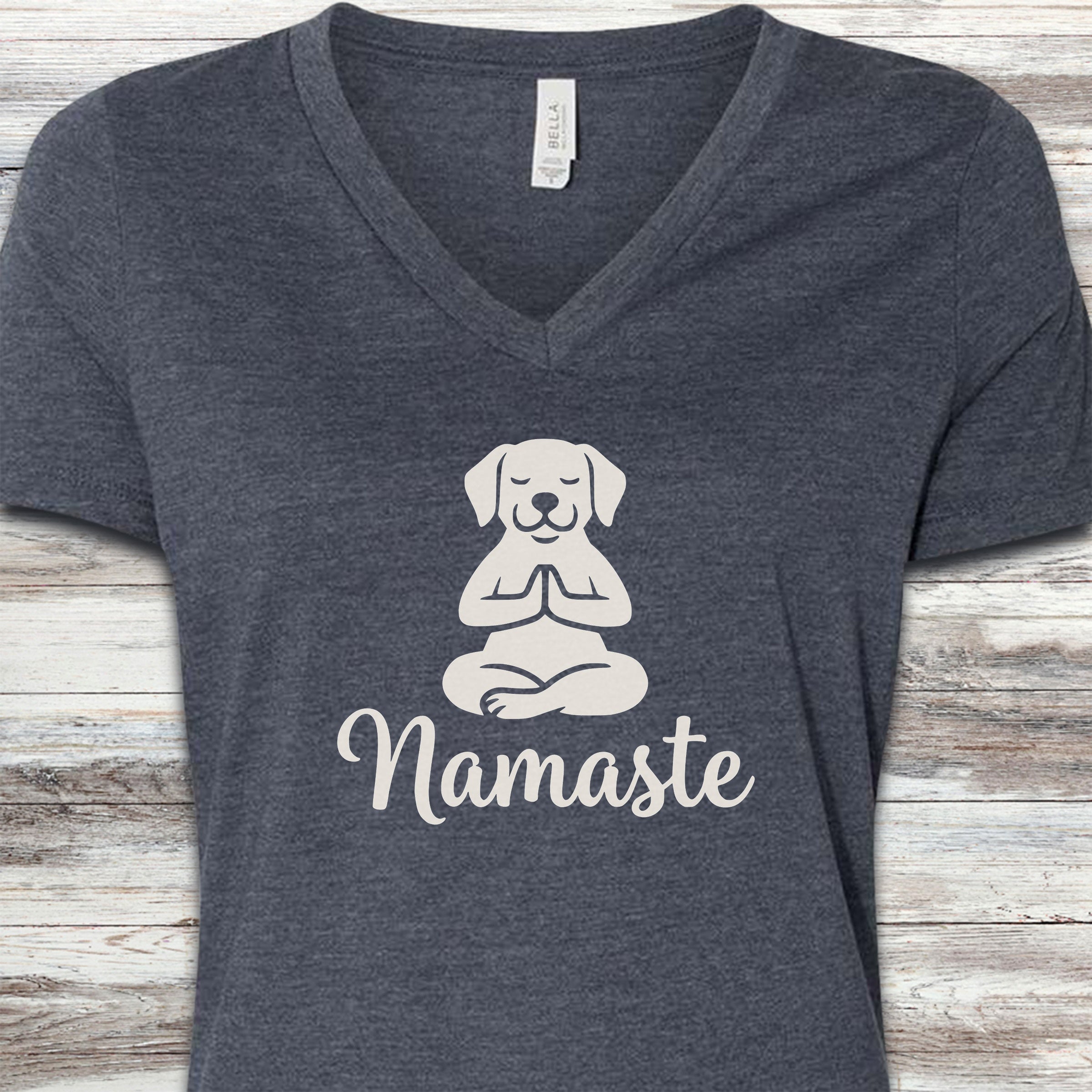 Namaste V-Neck Tee - Heather Navy