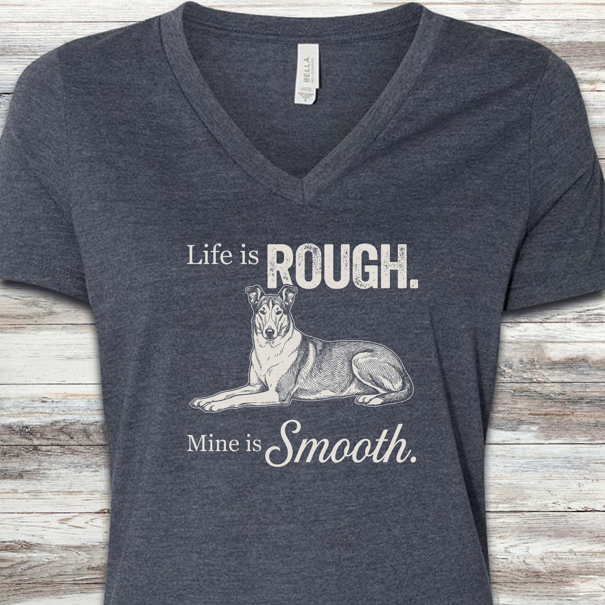 Smooth Collie Rough Life V-Neck Tee - Heather Navy