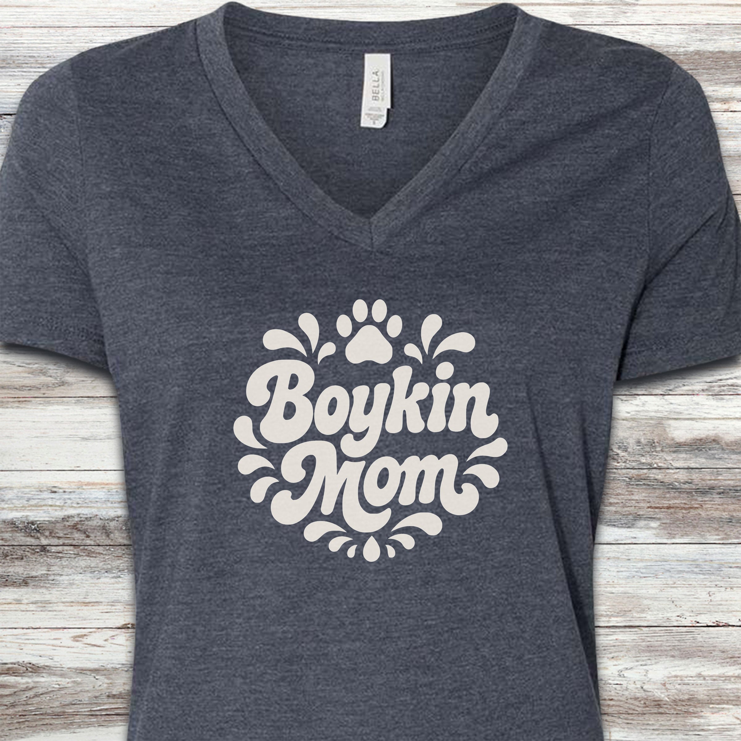 Boykin Spaniel Groovy Mom V-Neck Tee - Heather Navy