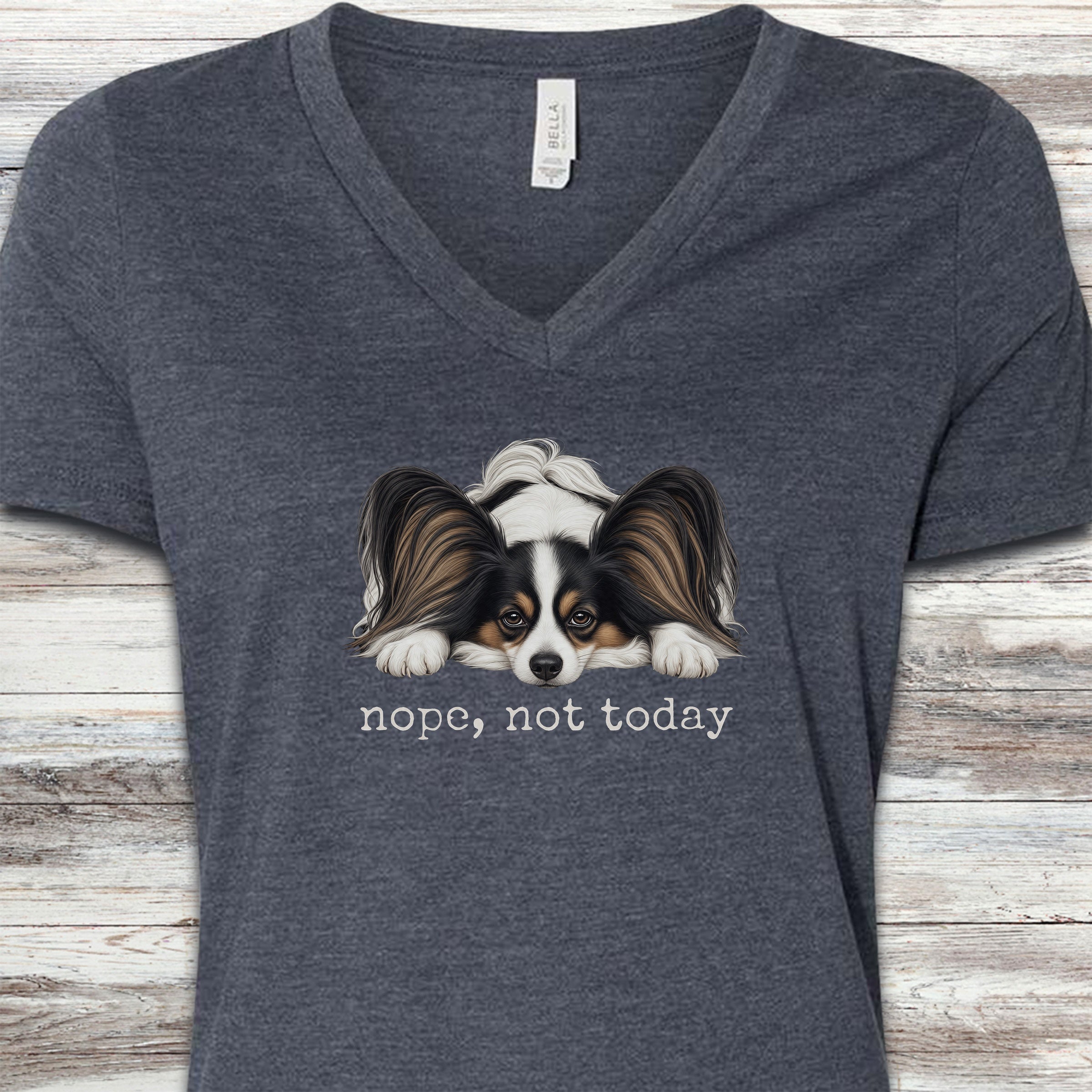 Papillon Nope V-Neck Tee - Heather Navy