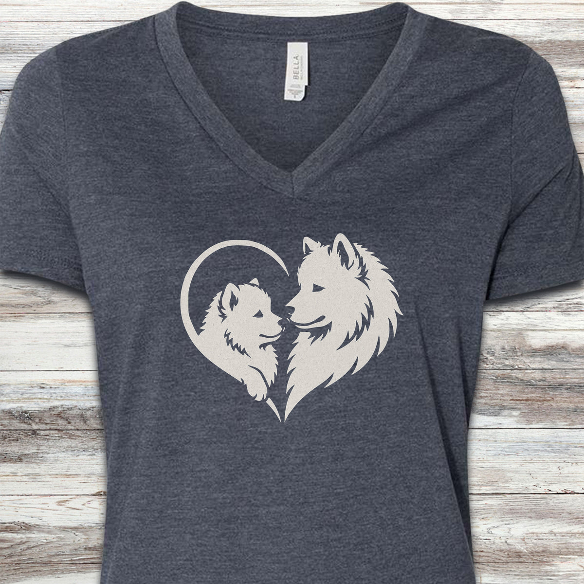 Samoyed Heart Bond V-Neck Tee - Heather Navy