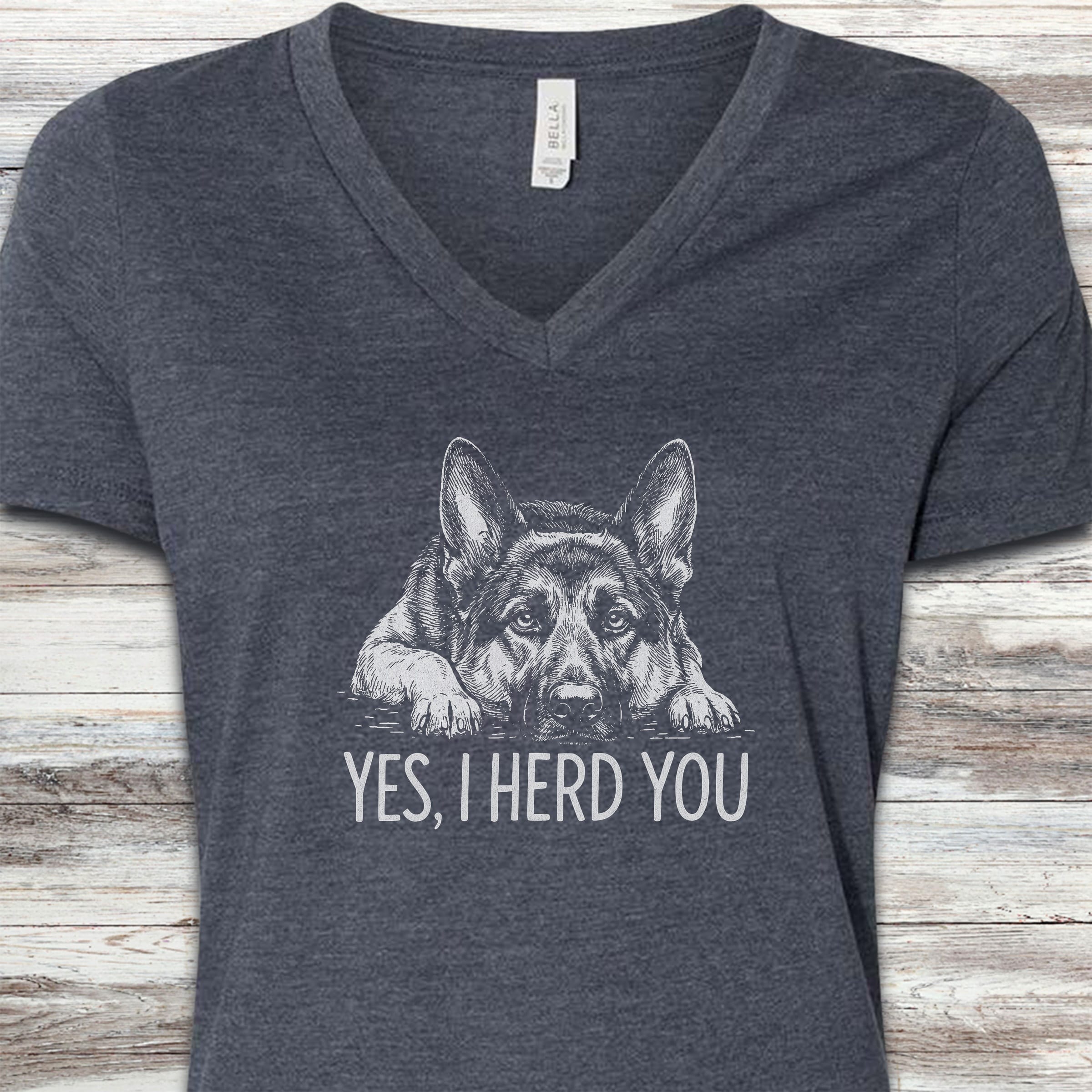 German Shepherd Herd You V-Neck Tee - Heather Navy