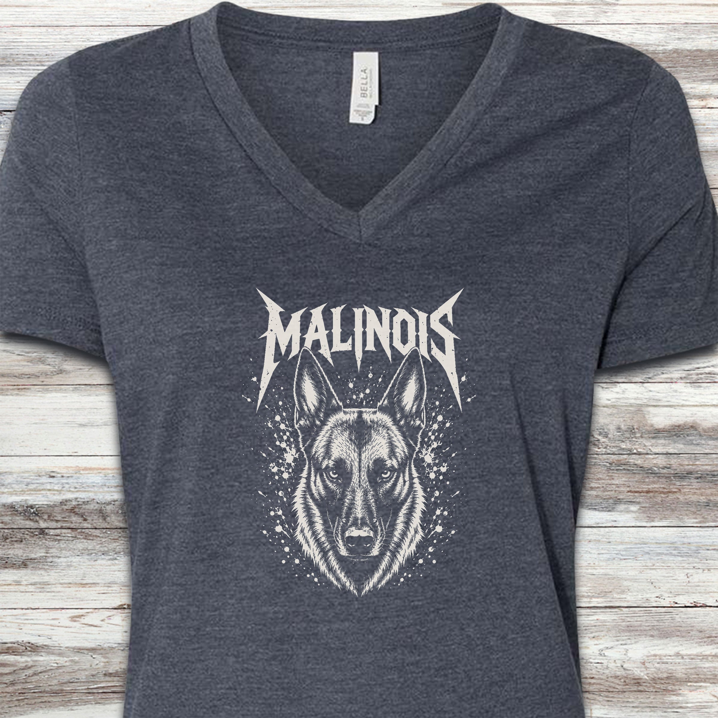 Belgian Malinois Metal V-Neck Tee - Heather Navy