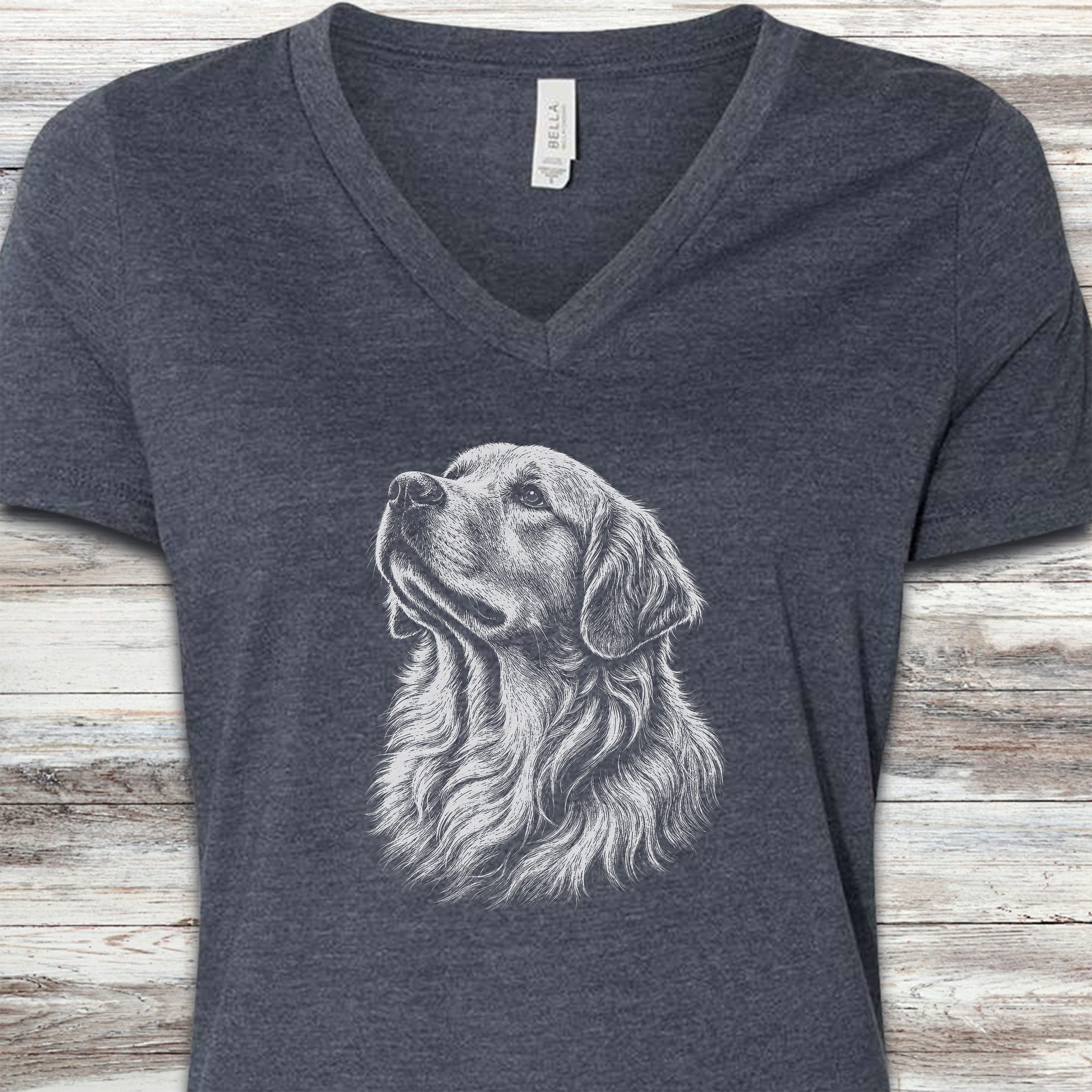 Golden Retriever Loyalty V-Neck Tee - Heather Navy