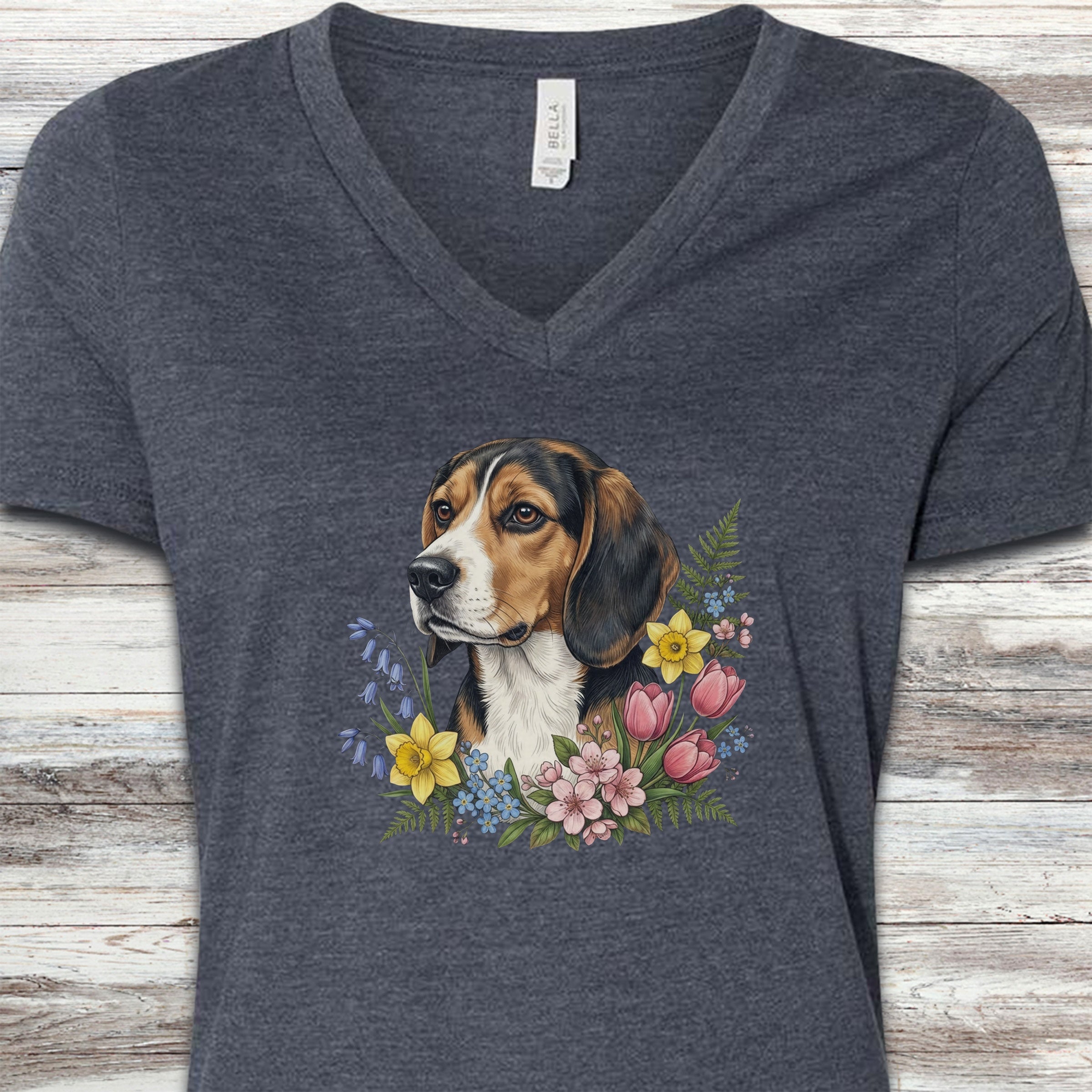 Beagle Spring Portrait V-Neck Tee - Heather Navy