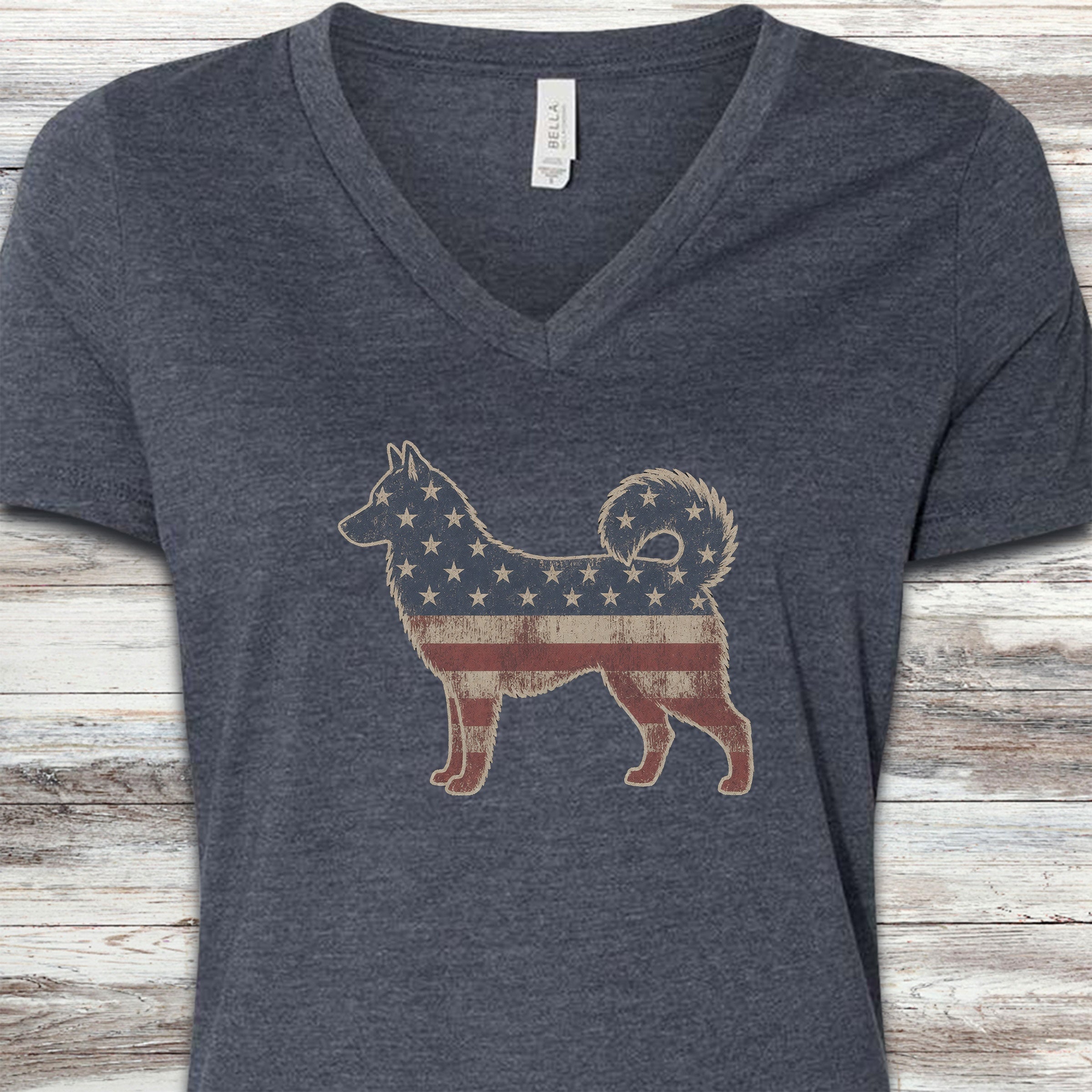 Husky Vintage USA V-Neck Tee - Heather Navy