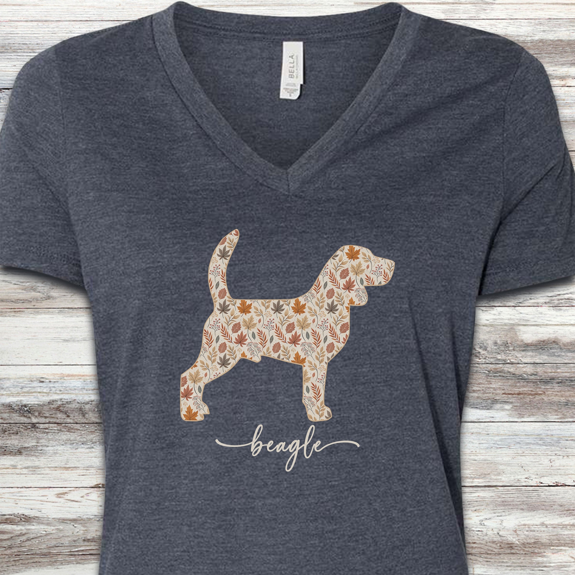Beagle Fall V-Neck Tee - Heather Navy