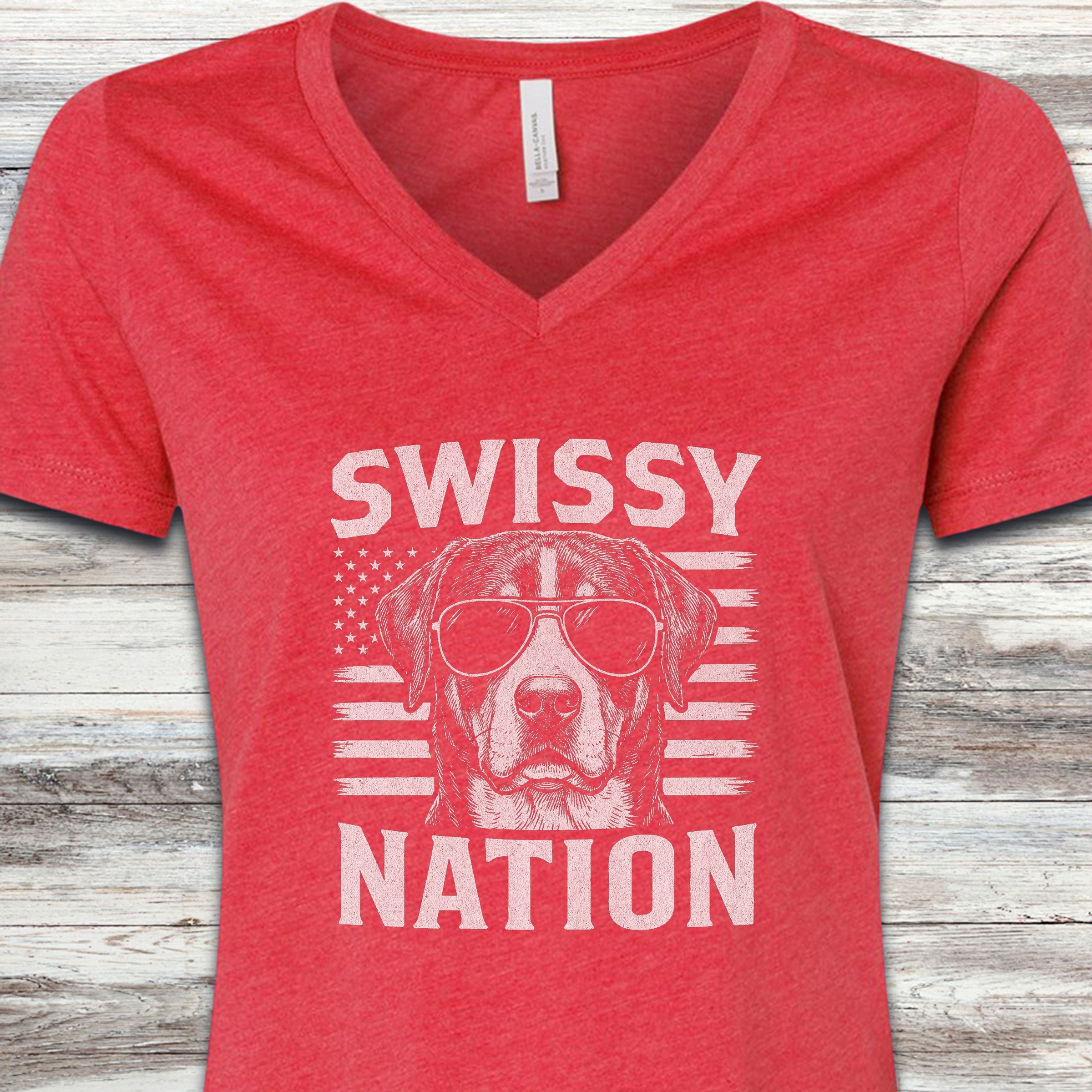 Swiss Mountain Dog Nation V-Neck Tee - Heather Red
