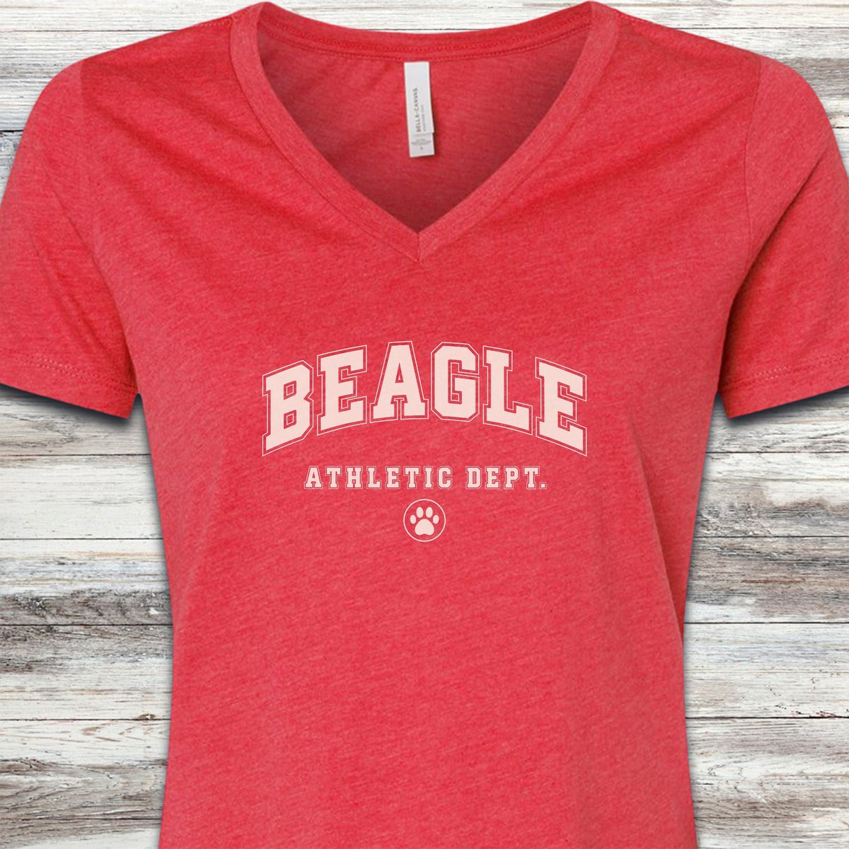 Beagle Athletic Dept V-Neck Tee - Heather Red