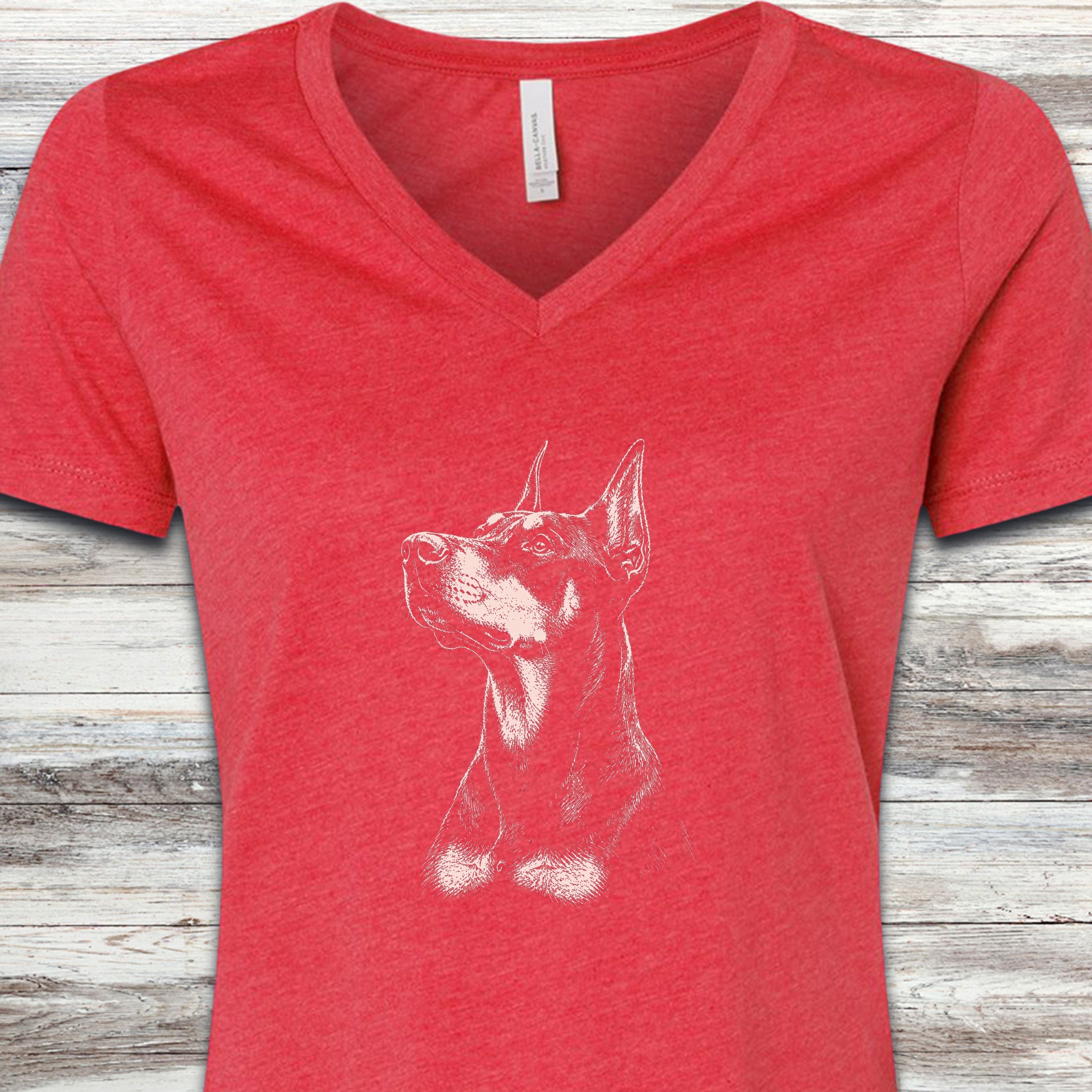 Doberman Loyalty V-Neck Tee - Heather Red